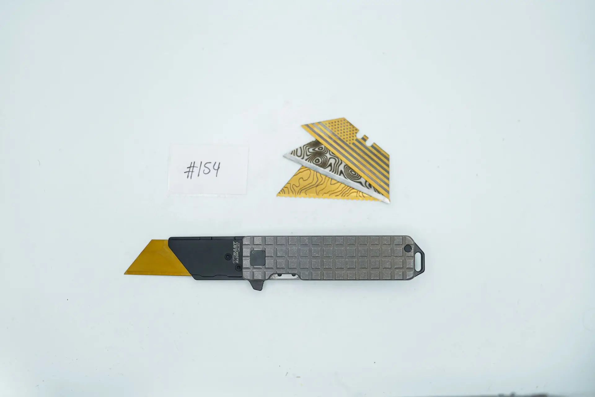 BUILD #154 — Condition 9/10 — TiRant RAZOR V3 Stonewashed Titanium + Jet-Black PVD + USA-Milled RARE FRAG RH Handle + 38MM Mini Clip + 3X Custom Laser Engraved Razor Blades From The ToolRoom