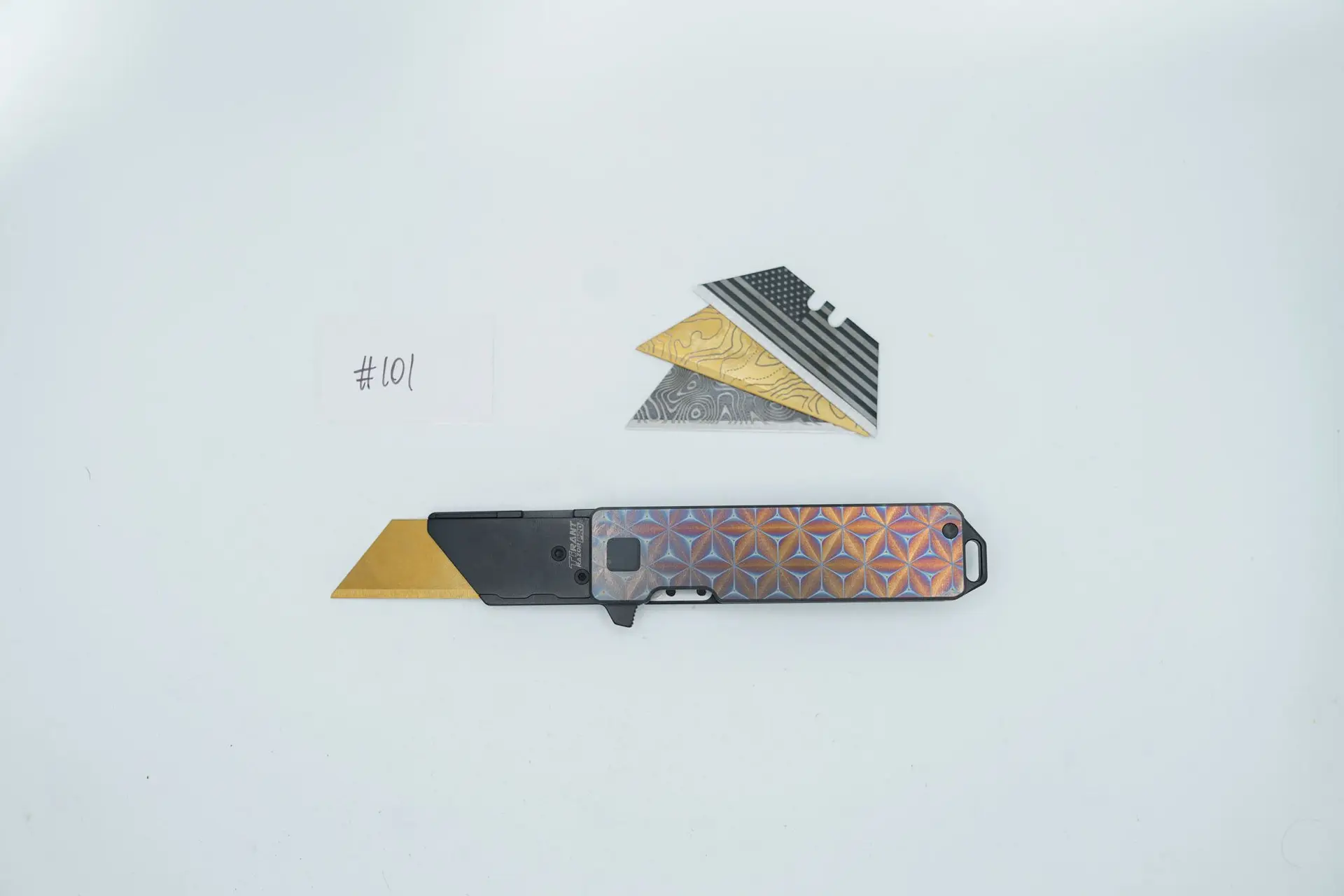 BUILD #101 — Condition 9/10 — TiRant RAZOR V3 – Jet-Black + APEX FLARE RH Scale + 3 Custom Laser Engraved Razor Blades From The ToolRoom