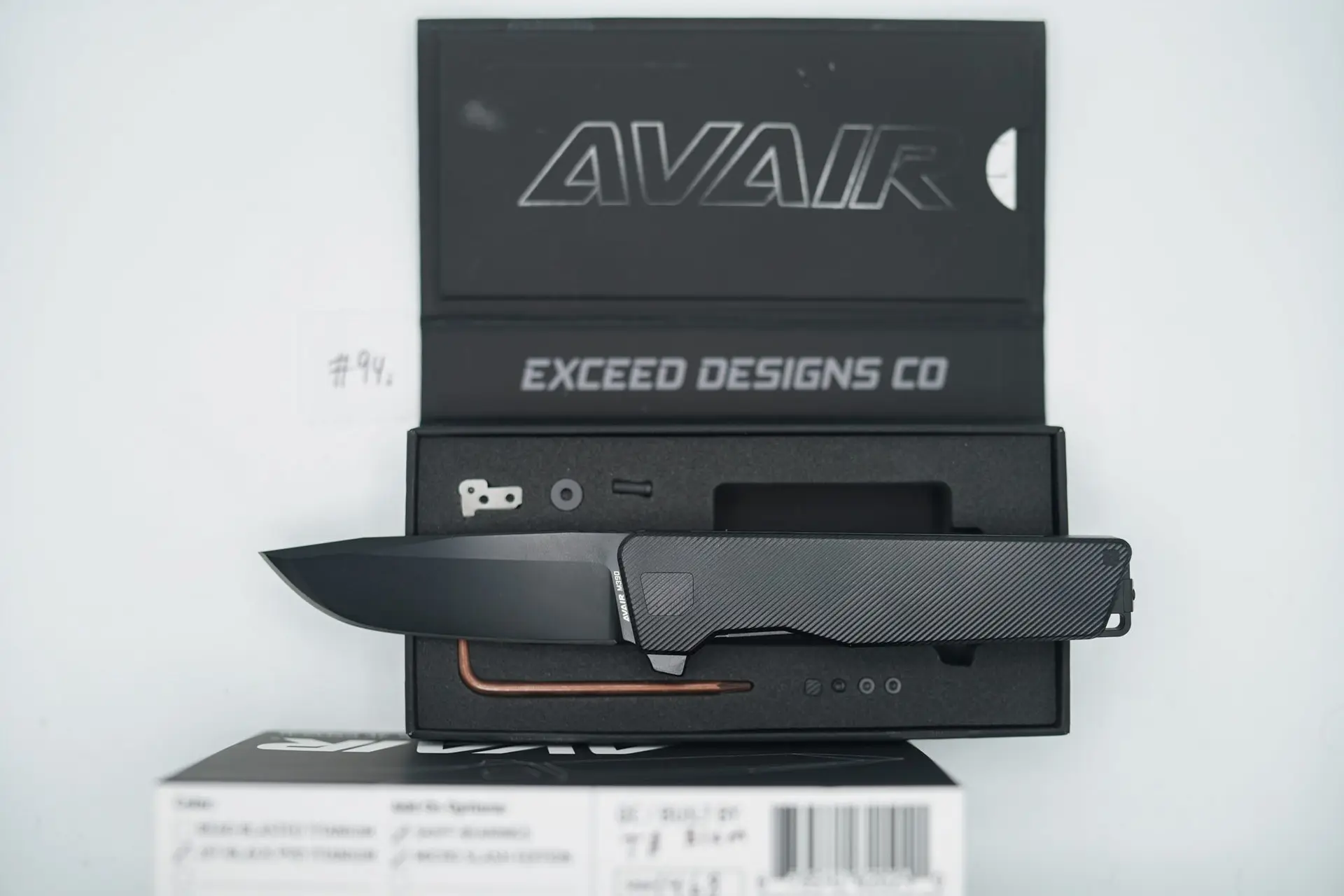 BUILD #94s — Condition 8/10 — AVAIR M390 Micro-Slash W/Skiff Bearings Pre-Installed – Jet-Black PVD – W/Diamond Tip Compound Ground M390 Blade S/N #1468