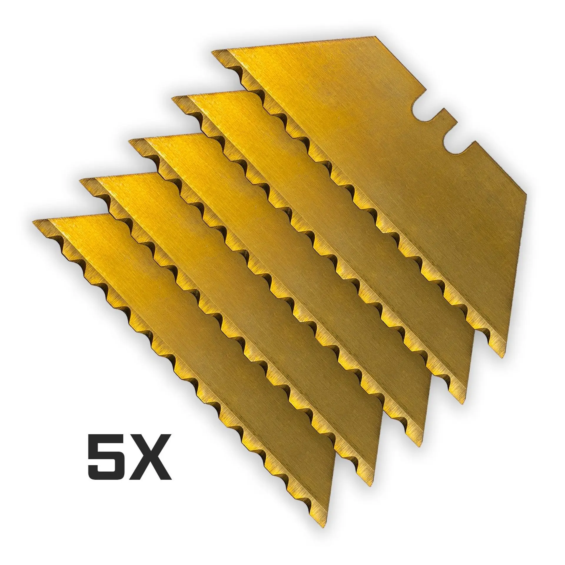 12-Point GOLD SERRATED Razor Blades (Premium TITANIUM Coated SK5 Utility Knife Blades) 5-Pack or 10-Pack
