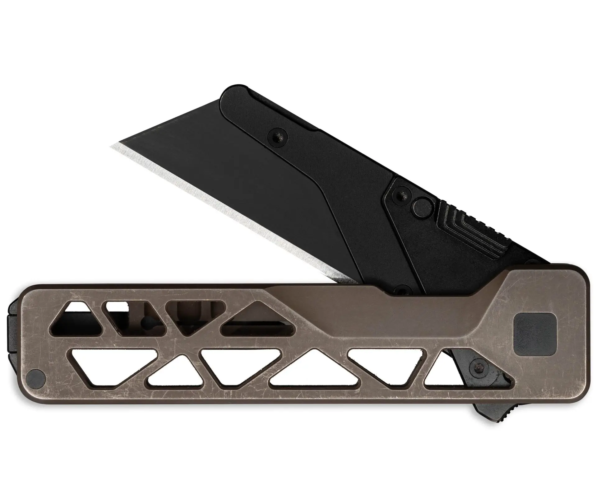 TiRant® ULTRA Utility Knife W/HotSwap™ Blade Replacements (6AL-4V Titanium) SKELETON ‘Skultra’ + Centurion Bronze ANO + Jet-Black Hardware Contrast