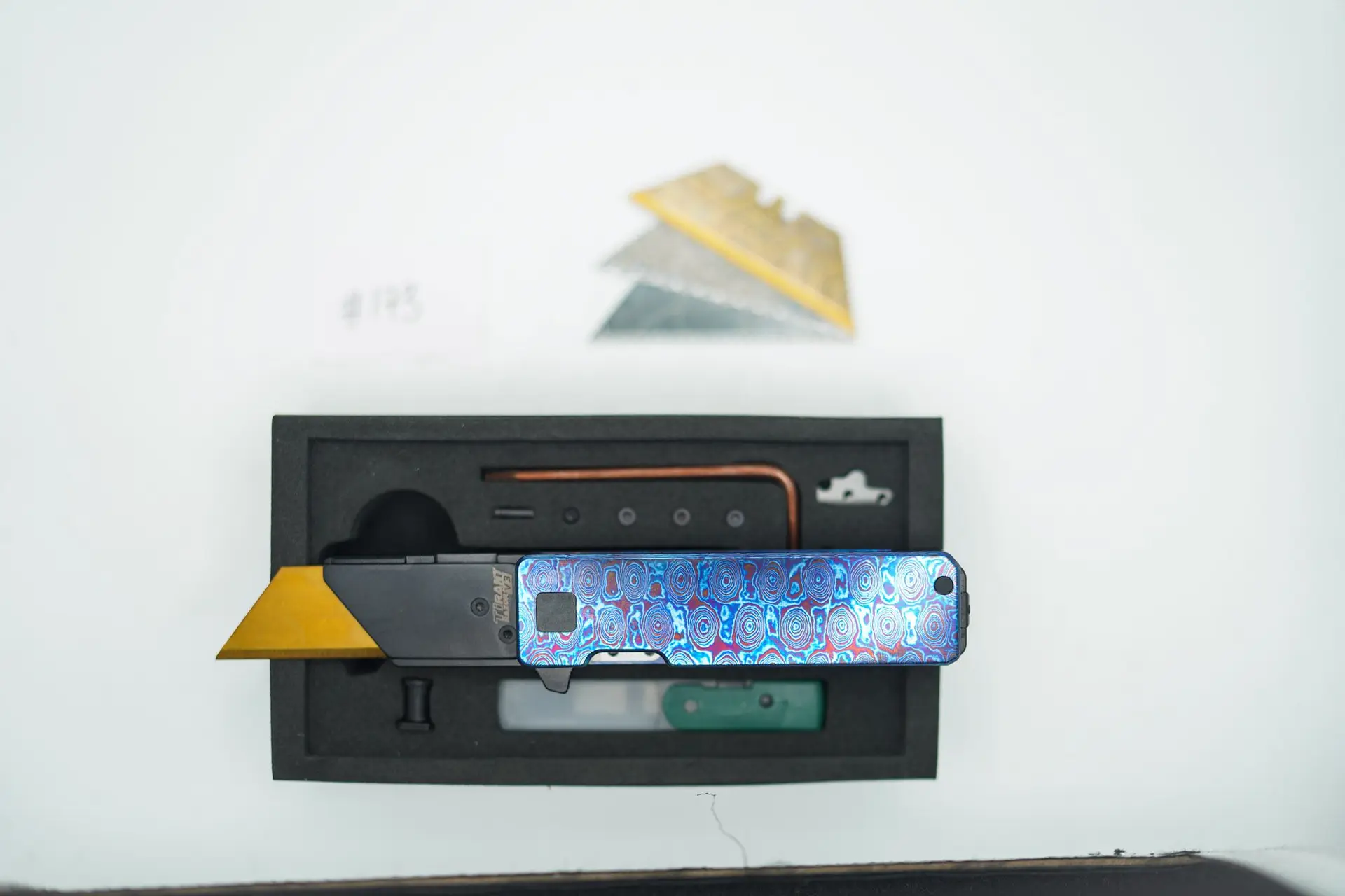 BUILD #173 — Condition 8.5/10 — TiRant RAZOR V3 Grade A/B (Multi-Layered Forged Titanium + Torch ANO) TiMascus + 3X Custom Laser Engraved Razor Blades From The ToolRoom