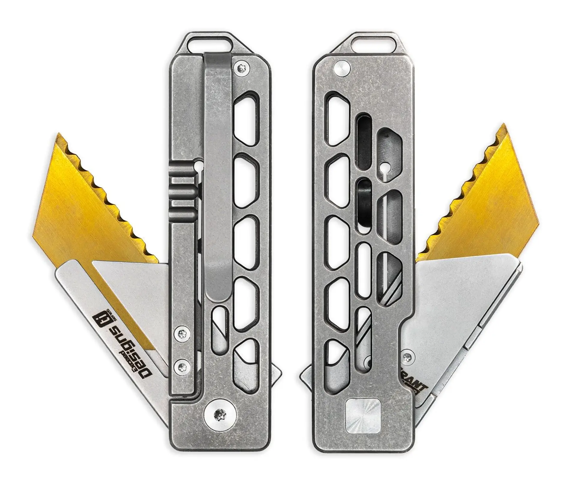 TiRant® RAZOR V3 Utility Knife (Stonewashed 6AL-4V Titanium) Dual-Side Milled SKELETON Edition