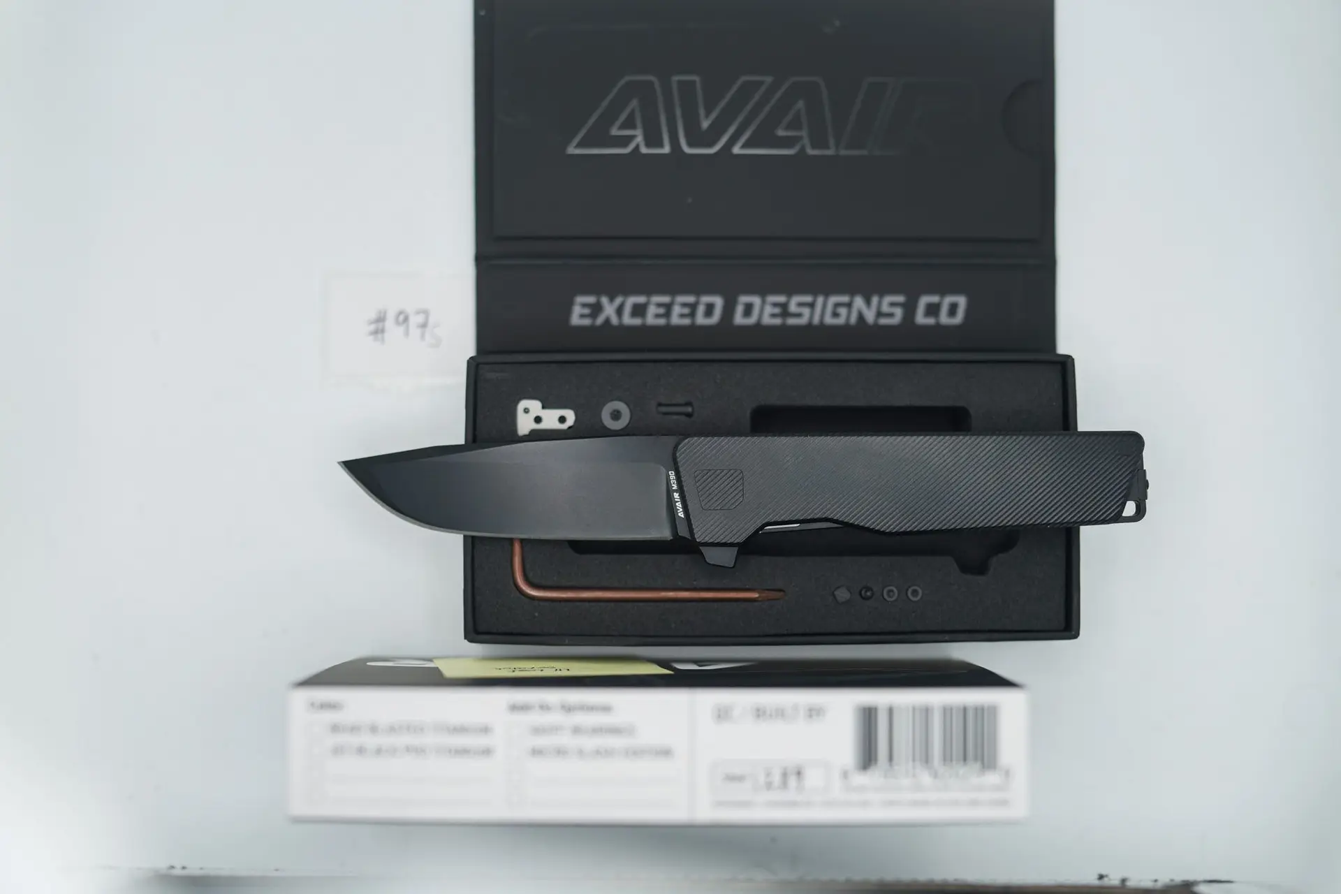 BUILD #97s — Condition 9/10 — AVAIR M390 Micro-Slash W/Skiff Bearings Pre-Installed – Jet-Black PVD – W/Diamond Tip Compound Ground M390 Blade