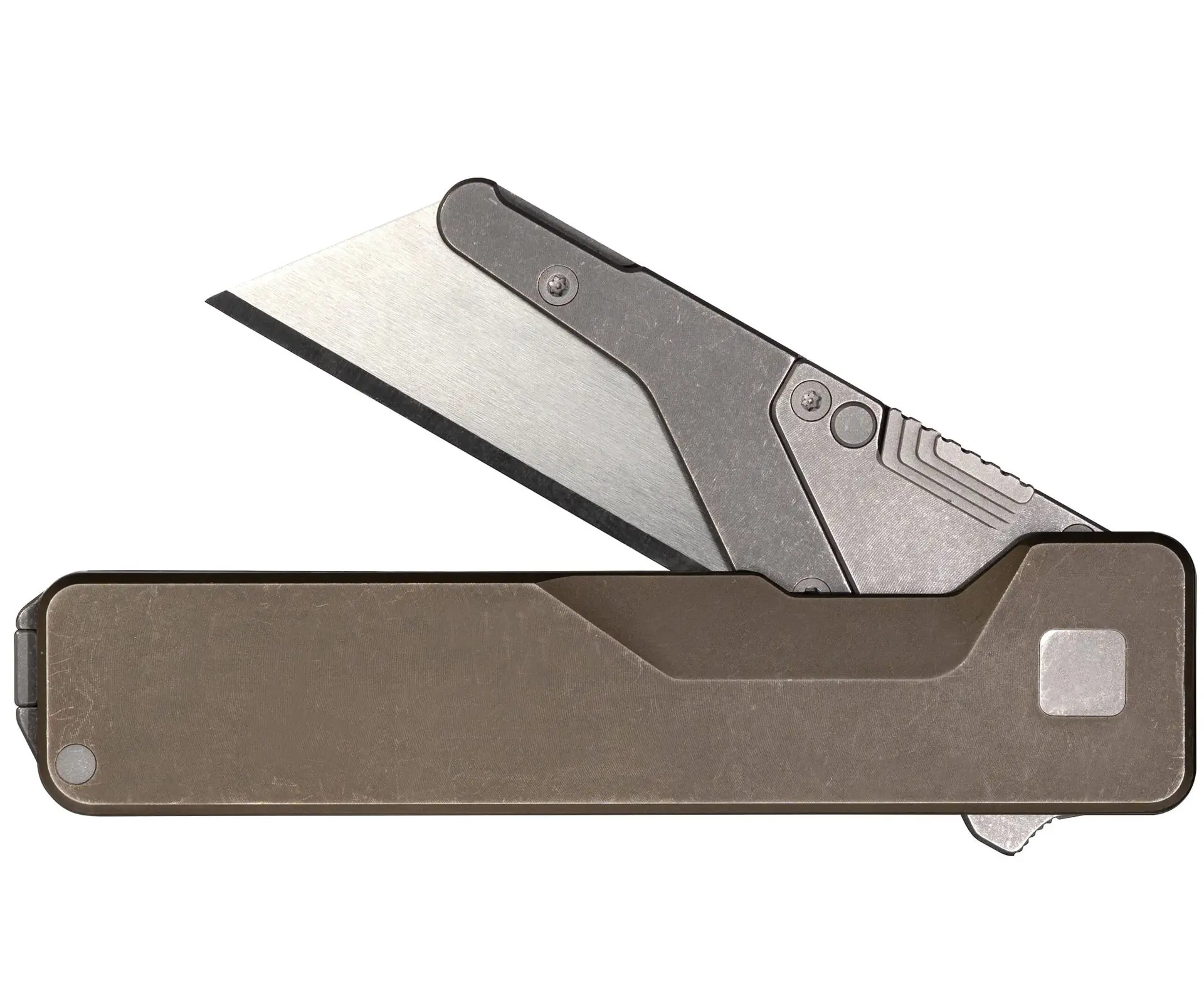 TiRant® ULTRA Utility Knife W/HotSwap™ Blade Replacements (6AL-4V Titanium) Centurion Bronze ANO + Silver Hardware Contrast
