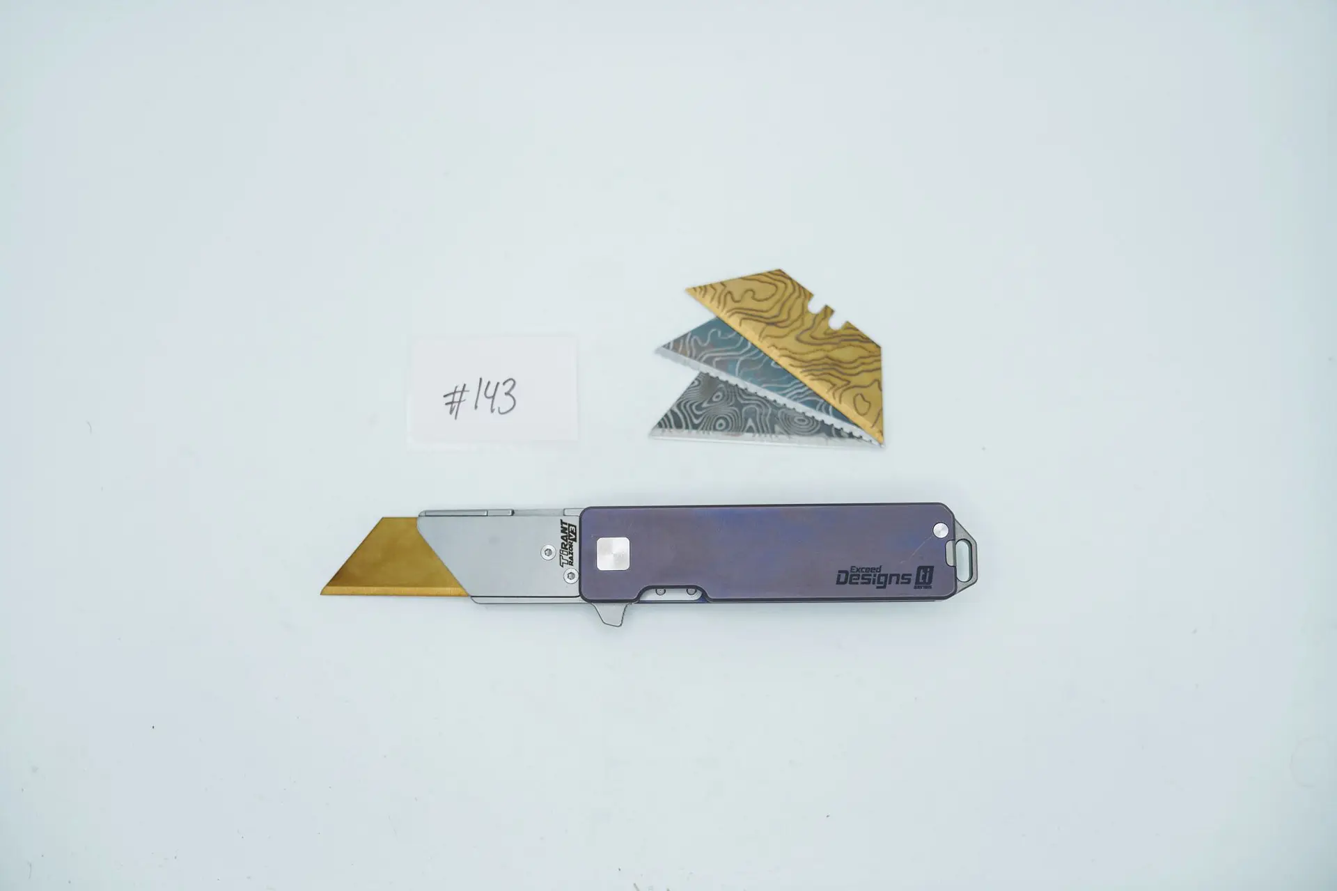 BUILD #143 — Condition 8/10 — TiRant RAZOR V3 + RARE Hand-Applied Custom Dark Purple Anodization + Reversible Clip-Ready RH Smooth Handle + 3X Custom Laser Engraved Razor Blades From The ToolRoom