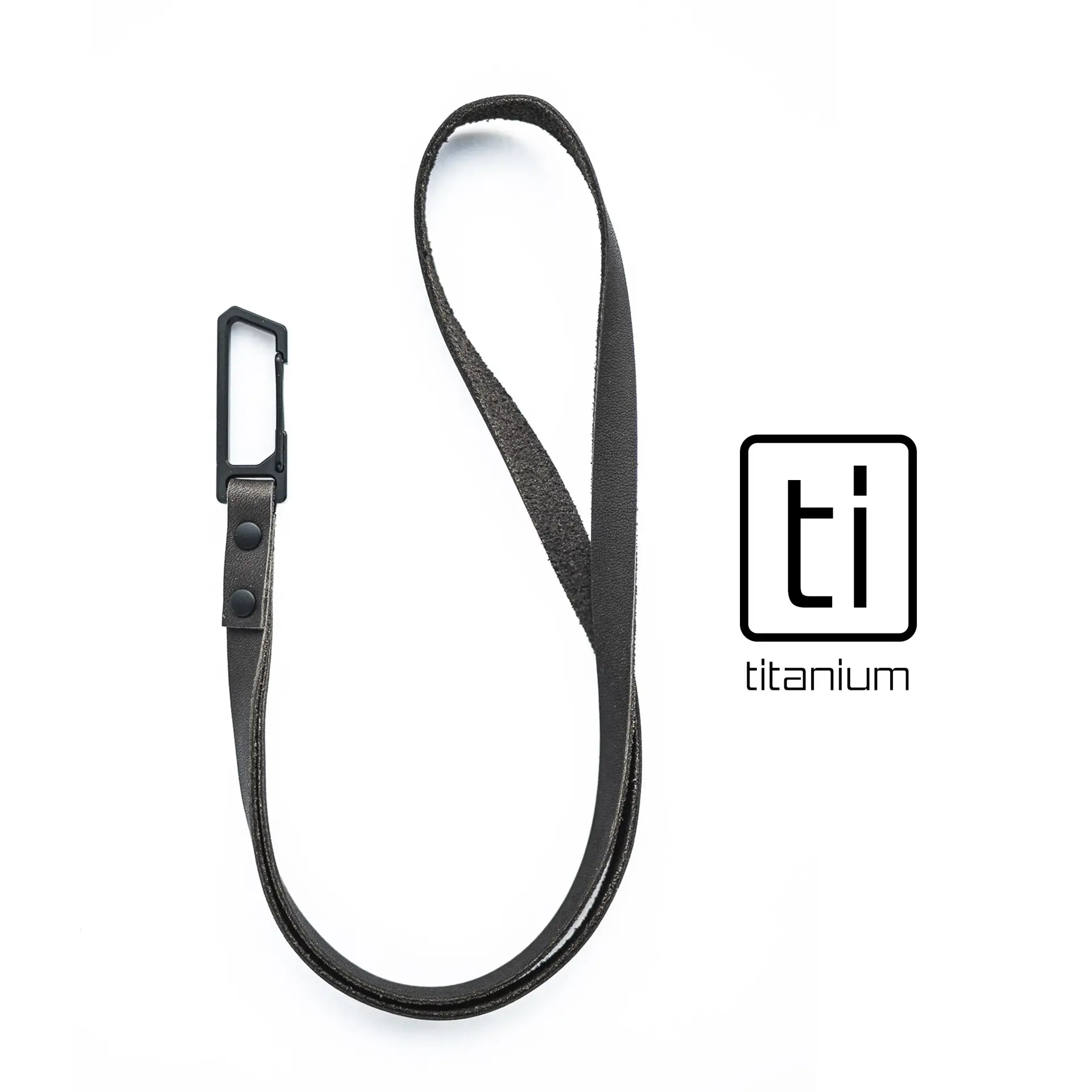 Ash-Black TiRant® LATCH 17″ Leather Neck Lanyard W/Titanium Carabiner For Keys & Accessories (Made In USA)