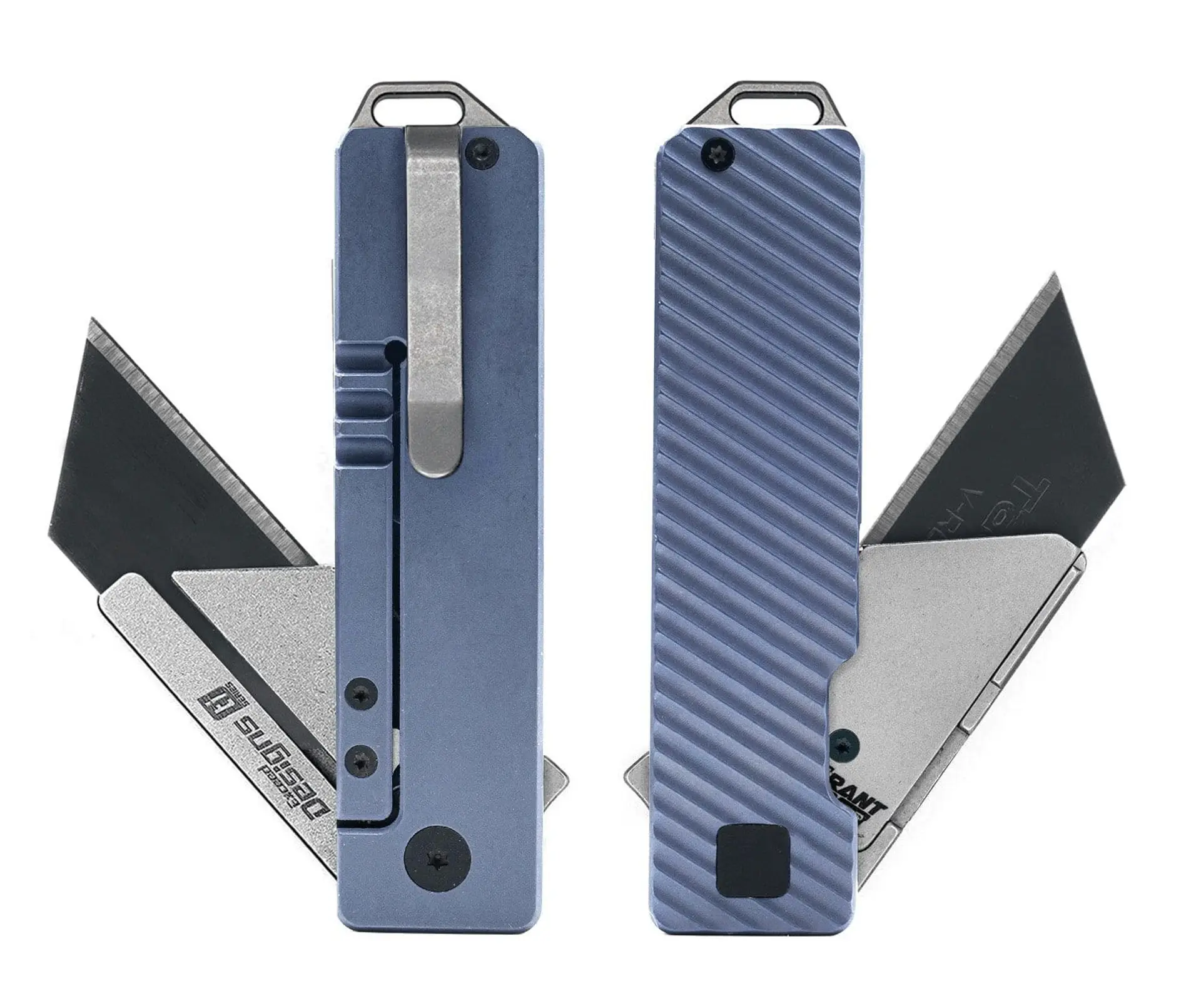 TiRant® RAZOR V3 Utility Knife (Cobalt Blue ANO Ti WORKS + SLASH Edition + Stonewashed Blade Holder)