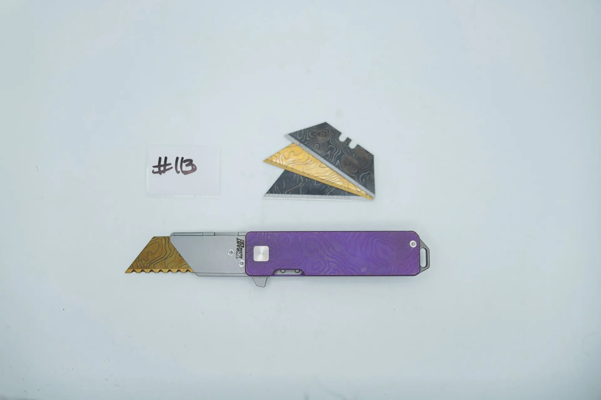 BUILD #113 — Condition 8/10 — TiRant RAZOR V3 Dual-Sided Cascadia 3D-Milled Texture + Custom Electro-Etch & Dip Purple ANO + 3 Custom Laser Engraved Razor Blades From The ToolRoom