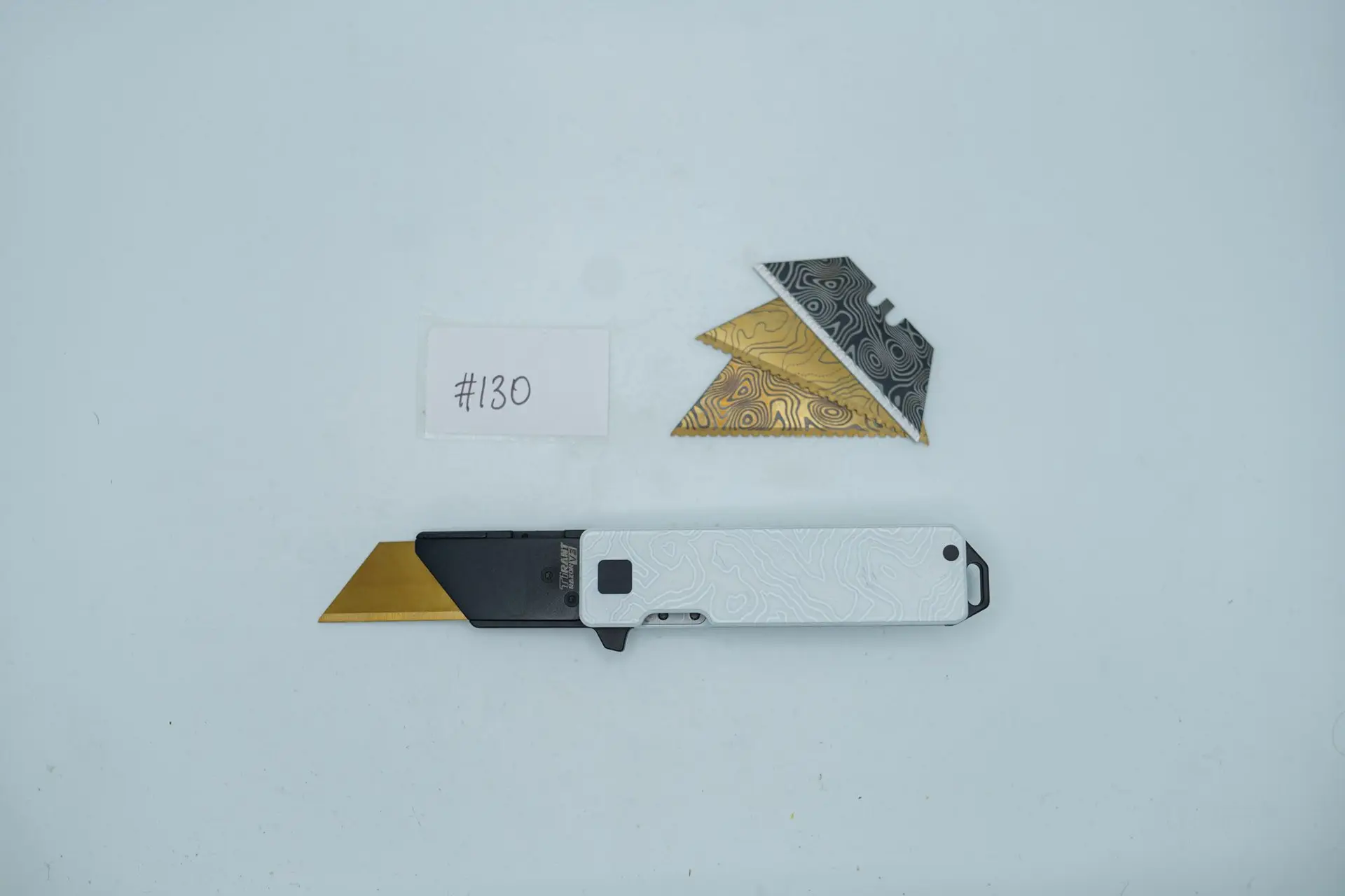 BUILD #130 — Condition 8/10 — TiRant RAZOR V3 Cascadia 3D-Milled Both Sides + Custom Stark White Blem Cerakote Photo Sample + 3X Custom Laser Engraved Razor Blades From The ToolRoom