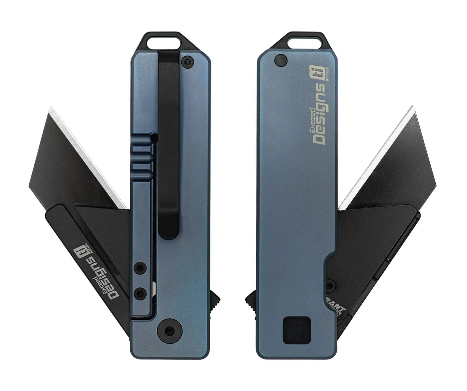 TiRant® RAZOR V3 Utility Knife (Cobalt Blue ANO (Smooth Handle + Jet-Black Contrast Hardware)