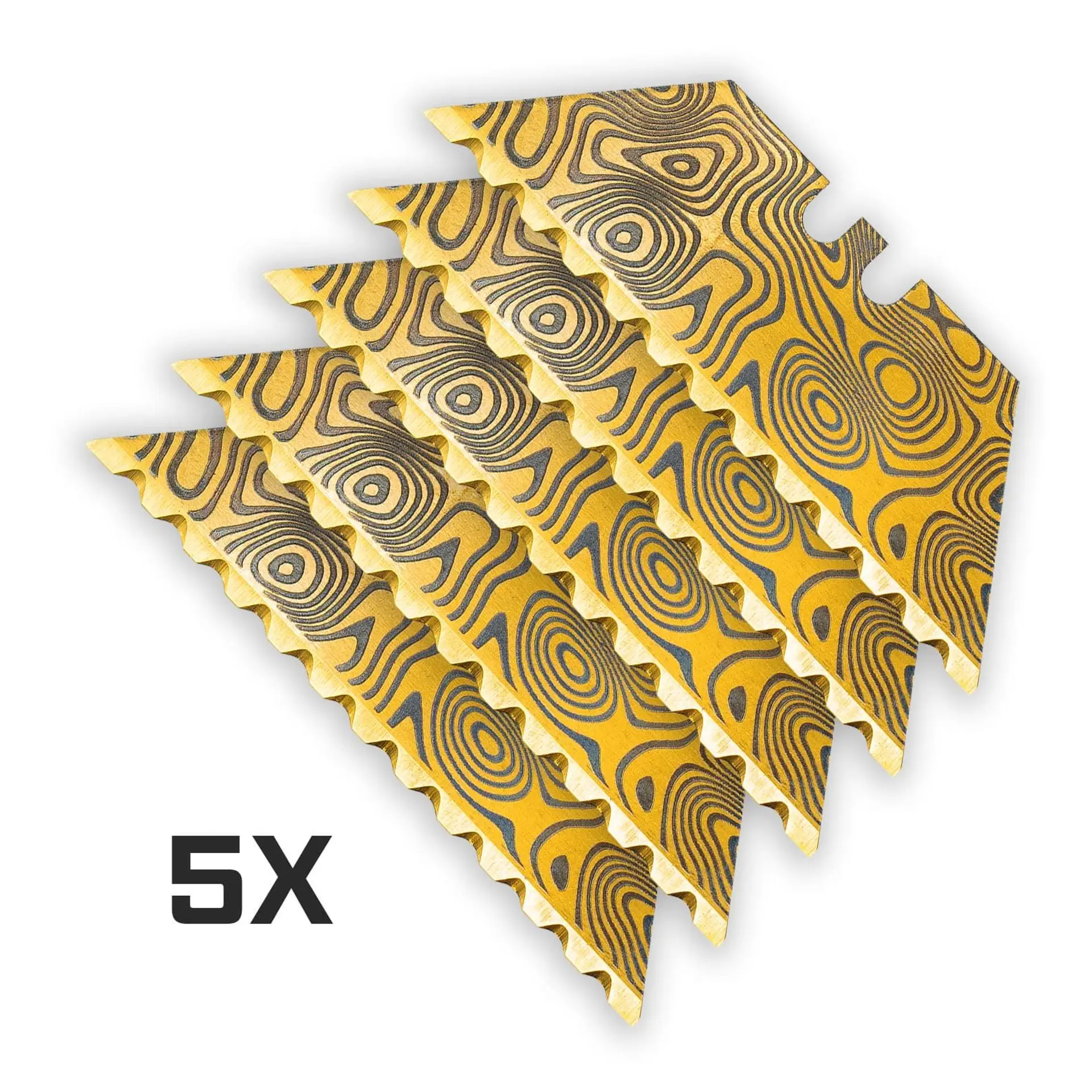 Damascus 12-Point GOLD SERRATED Razor Blades (Premium TITANIUM Coated SK5 Utility Knife Blades) 5-Pack or 10-Pack