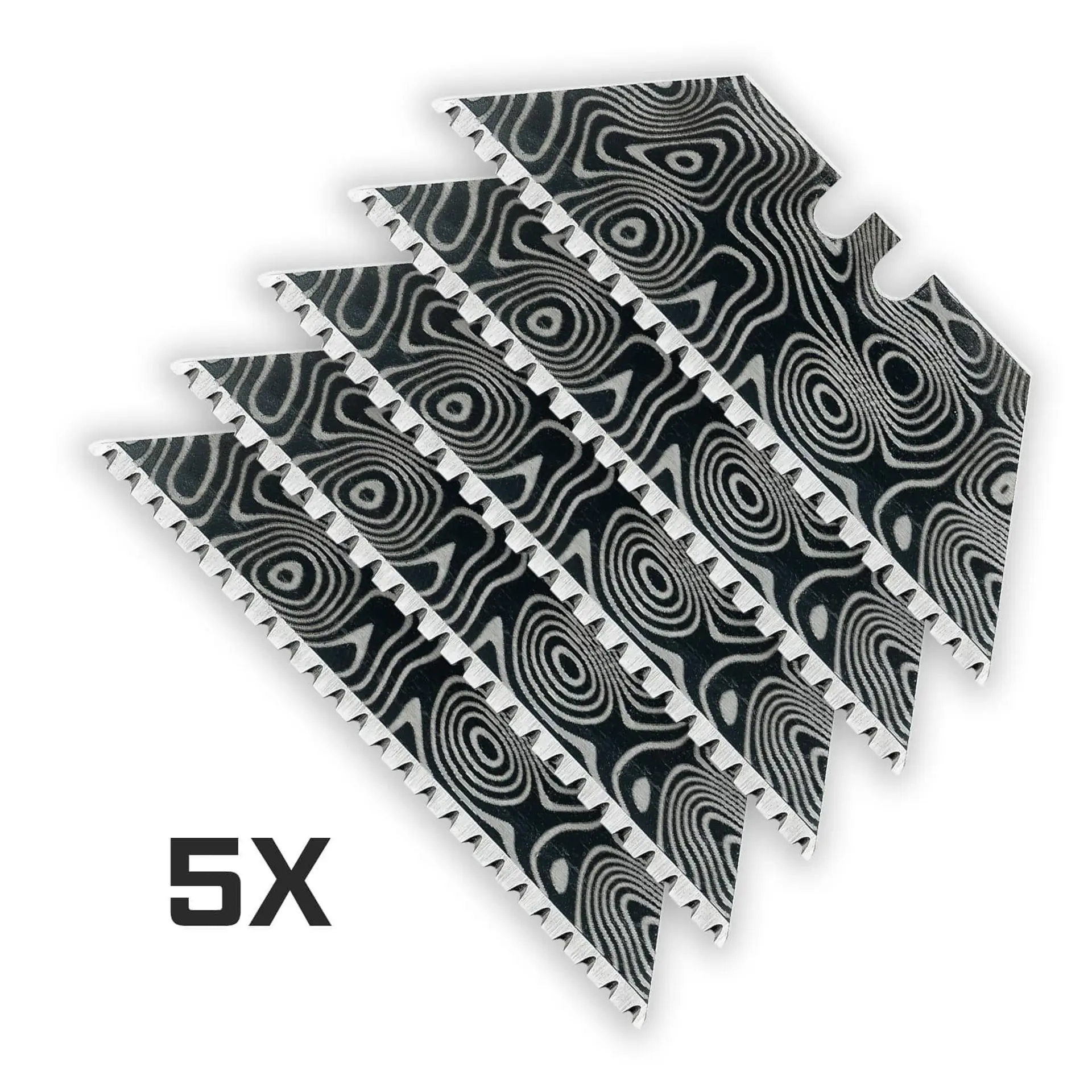 Damascus 24-Point BLACK MICRO-SERRATED Razor Blades (Black Oxide Coated SK5 Utility Knife Blades) 5-Pack or 10-Pack