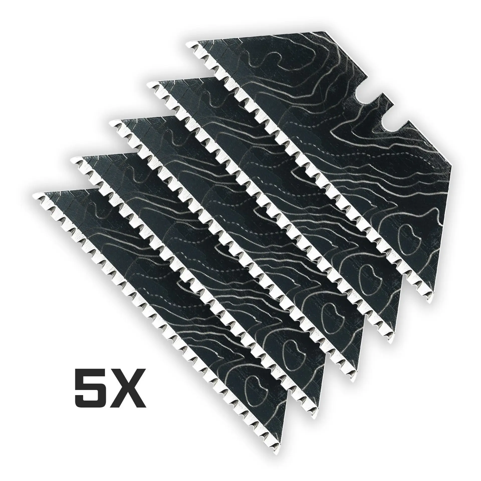 Cascadia Topo 24-Point BLACK MICRO-SERRATED Razor Blades (Black Oxide Coated SK5 Utility Knife Blades) 5-Pack or 10-Pack