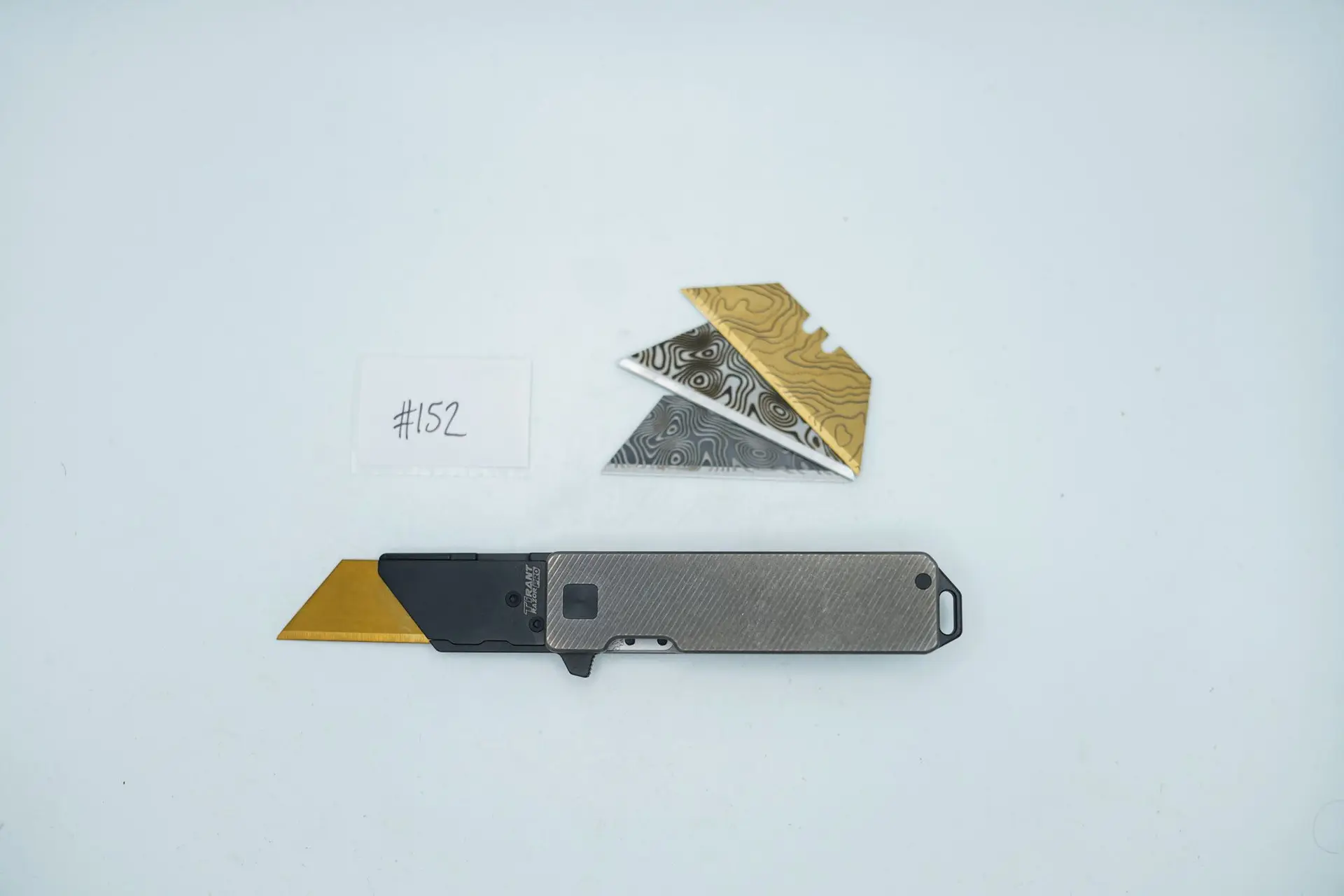 BUILD #152 — Condition 10/10 — TiRant RAZOR V3 Stonewashed Titanium + Jet-Black PVD + USA-Milled ‘Micro-Slash’ RH Handle + 38MM Mini Clip + 3X Custom Laser Engraved Razor Blades From The ToolRoom