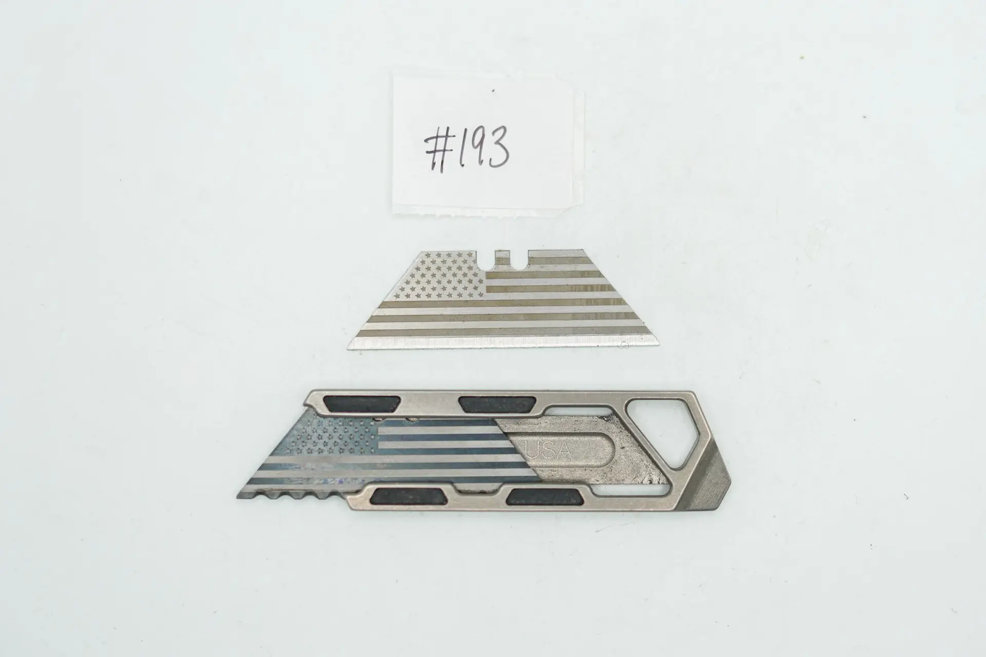 BUILD #193 Condition 8/10 — TiRant RAZOR-M MacLock Edition 2.0 (Black Magnets With No Clip) + Stonewashed Ti (See Photo For Exact Knife) 1X Laser Engraved Razor Blade – Rare Minimal No Logo Version