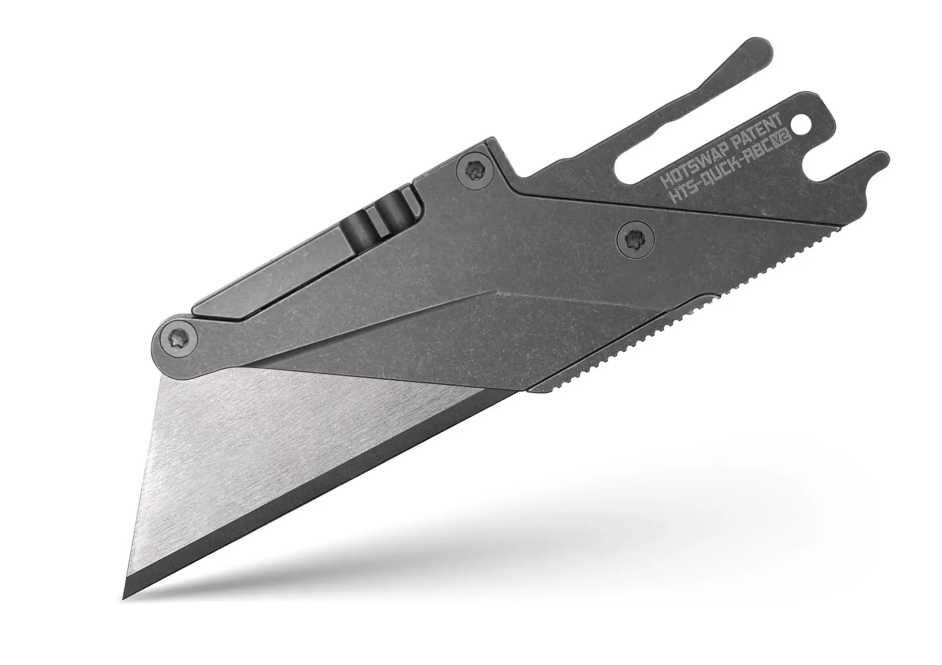 TiRant ULTRA HotSwap™ V2 Quick-Release RAZOR Blade Holder (Stonewashed & Contoured Tempered Stainless) Straight Choil + W/Micro-Jimping