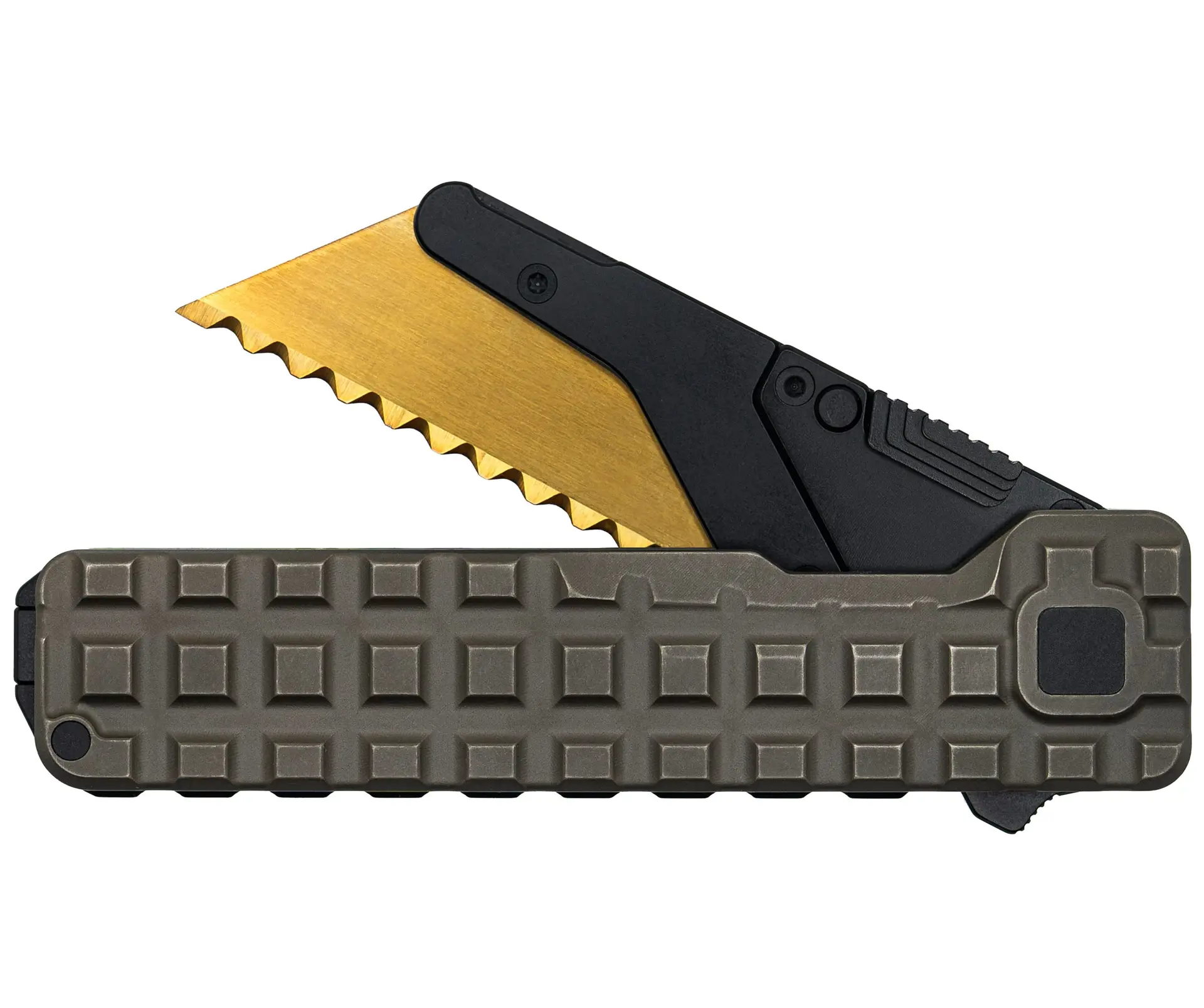 TiRant® ULTRA Utility Knife W/HotSwap™ Blade Replacements (Centurion Bronze ANO 6AL-4V Titanium + Jet-Black PVD Hardware) FULL FRAG Milled W/Frag Pattern Matched ‘Integral-like’ Back Spacer
