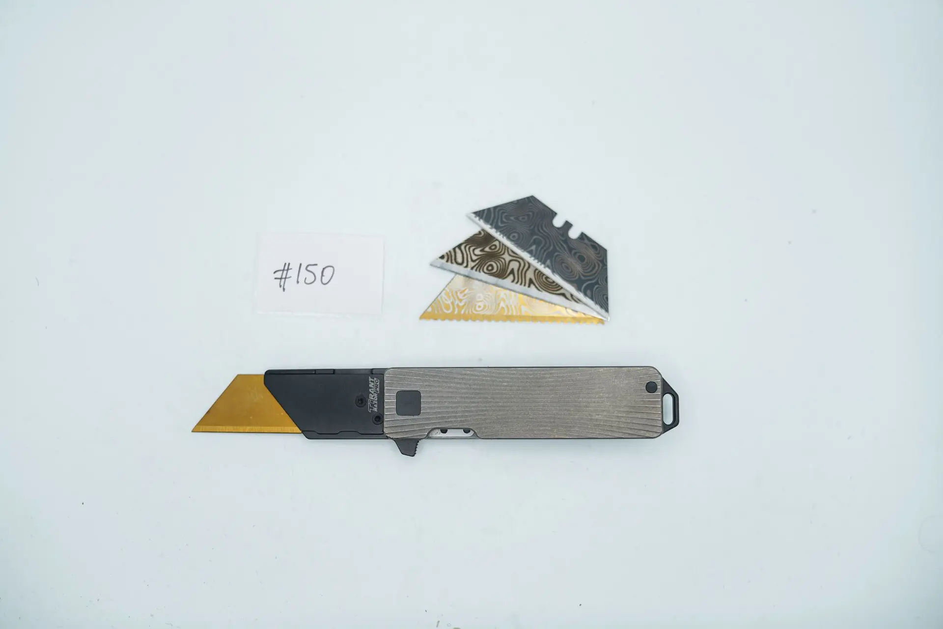 BUILD #150 — Condition 10/10 — TiRant RAZOR V3 Stonewashed Titanium + Jet-Black PVD + USA-Milled ‘Warpspeed’ RH Handle + 38MM Mini Clip + 3X Custom Laser Engraved Razor Blades From The ToolRoom