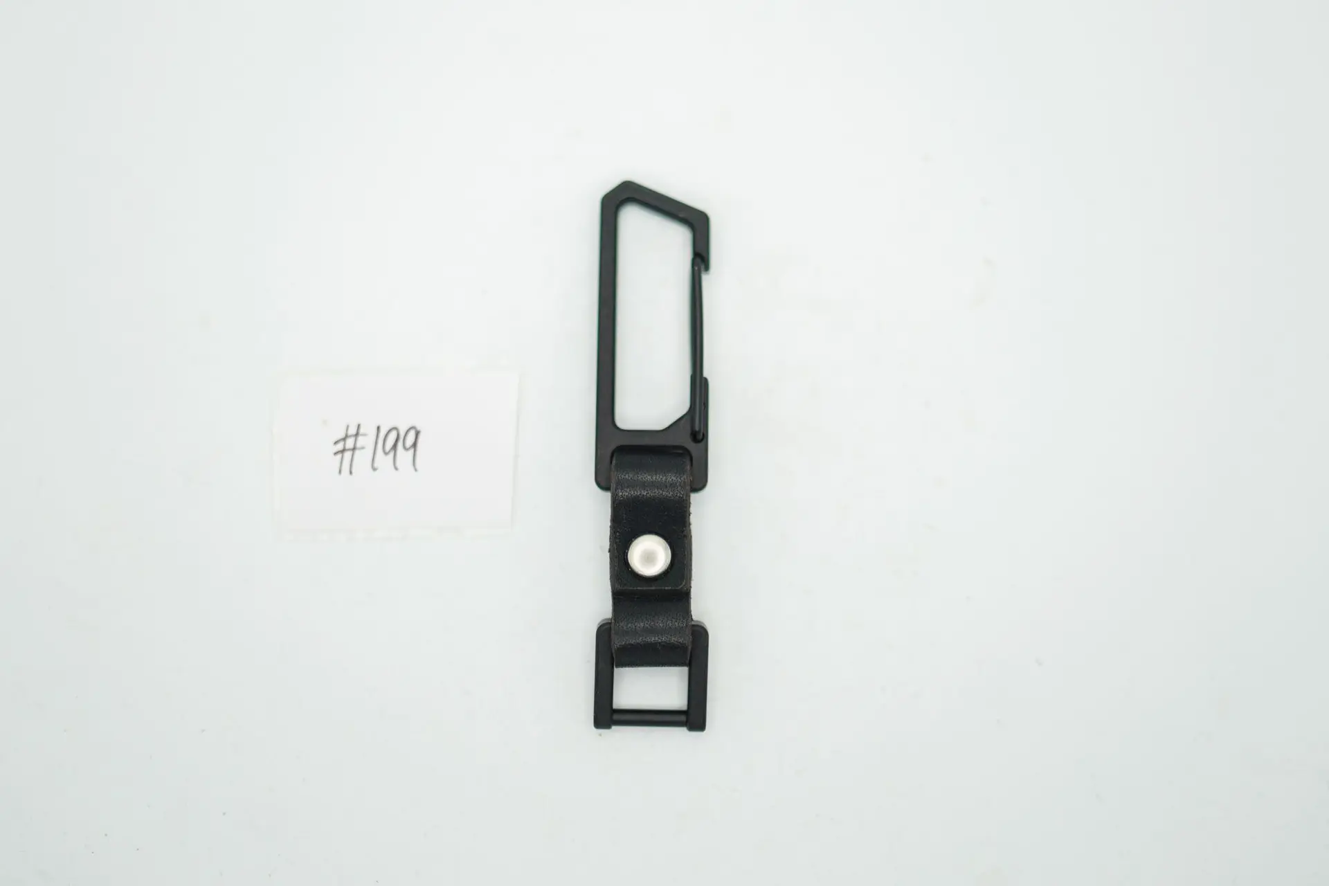BUILD #199 Condition 10/10 — TiRant Latch Titanium Carabiner W/Custom Key Holder Prototype – Jet-Black PVD Ti + Black Leather + Silver Rivets
