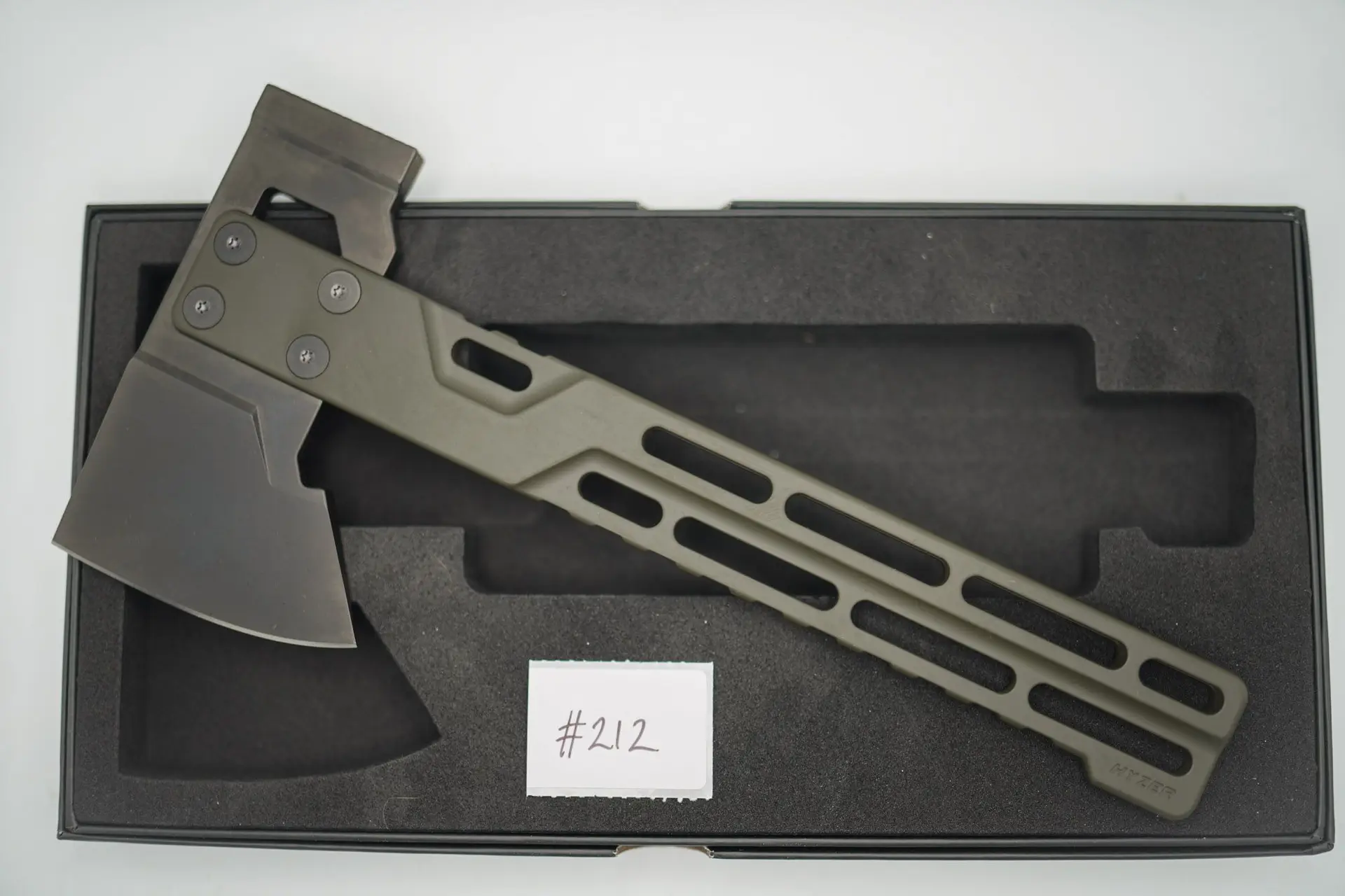 BUILD #212 — Condition 10/10 — HYZER Titanium Hatchet (FULL SIZE) – RARE OD Green Cerakote Titanium Handle + Light Weight DLC Grey D2 Head W/Contrast DLC Screw Kit (Sheath Purchased Separately)