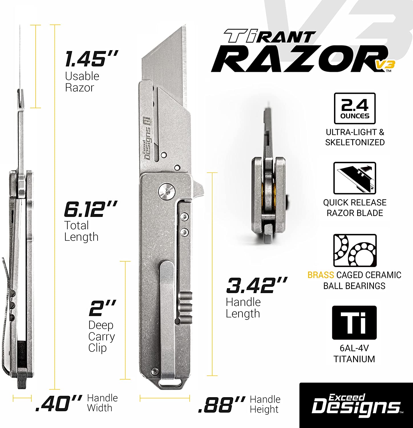 TiRant RAZOR V3 Utility Knife (50/50 Jet-Black + CASCADIA TOPO Edition)