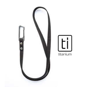 Ash-Black TiRant LATCH 17" Leather Neck Lanyard W/Titanium Carabiner For Keys & Accessories (Made In USA) - Ash-Black Leather W/Stonewashed Titanium Clasp