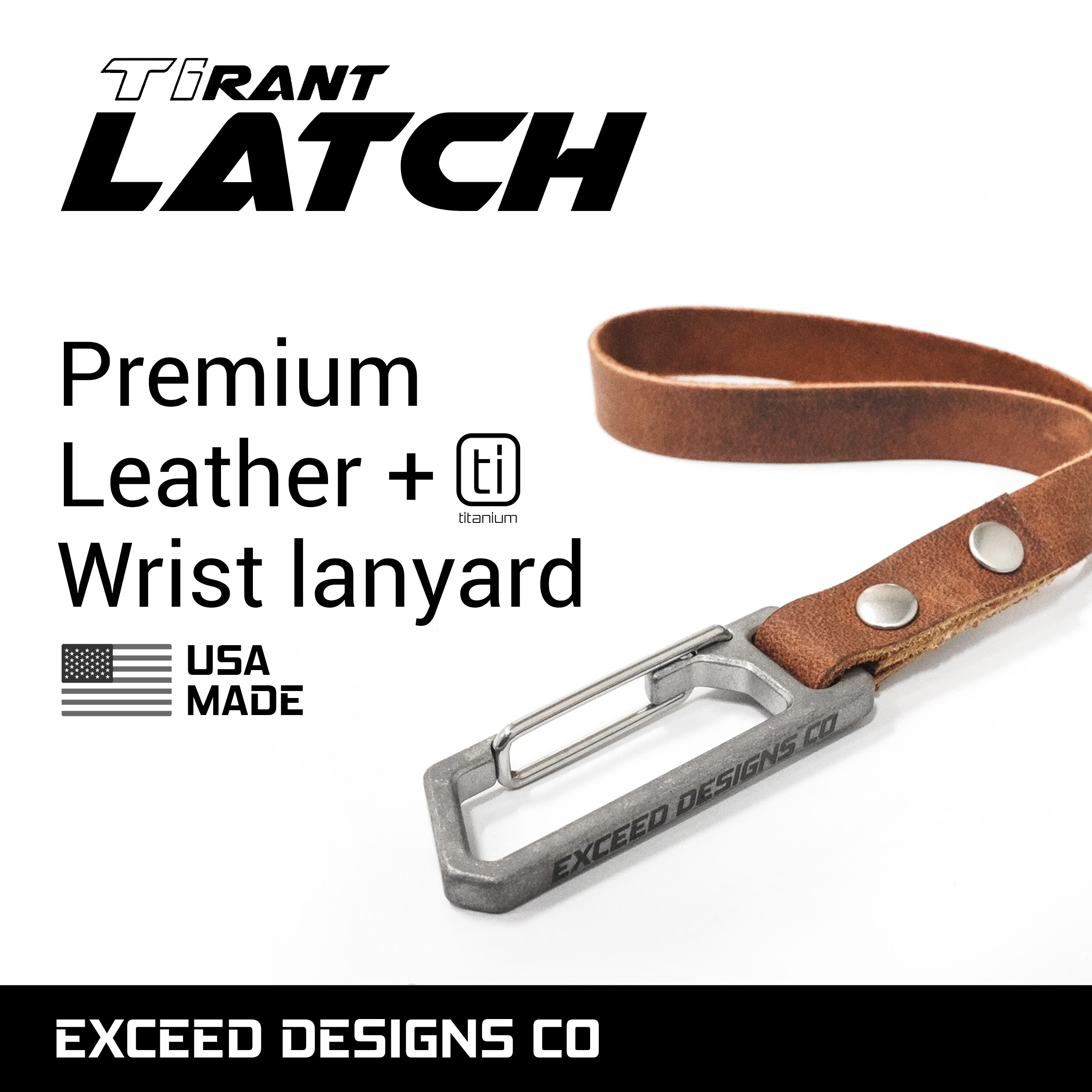 Russet-Brown Tirant Latch 6 Mini Leather Wrist Lanyard w/Titanium Carabiner for Keys & Accessories (Made in Usa)
