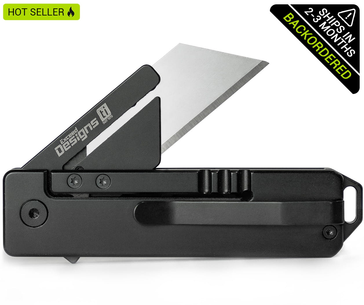 (Ships In 2-3 Months) TiRant® RAZOR V3 Utility Knife (Jet-Black 6AL-4V Titanium)