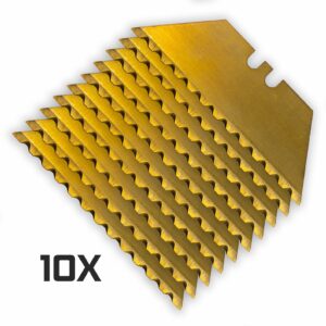 12-Point GOLD SERRATED Razor Blades (Premium TITANIUM Coated SK5 Utility Knife Blades) 5-Pack or 10-Pack - 10-Pack W/Blade Carry Case