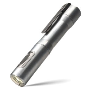 RAMPANT™ R4 EDC Flashlight (Fine Satin Stonewashed Aluminum + Ti Buttons + Bezel + Clip) 1300+ LUMENS Nichia 519A