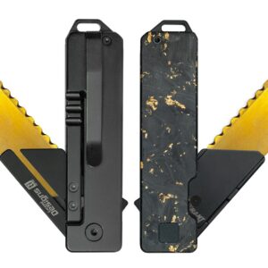 TiRant® RAZOR V3 Utility Knife (Jet-Black 6AL-4V Titanium) RH-SIDE Forged Carbon Fiber GOLD FLAKE Edition