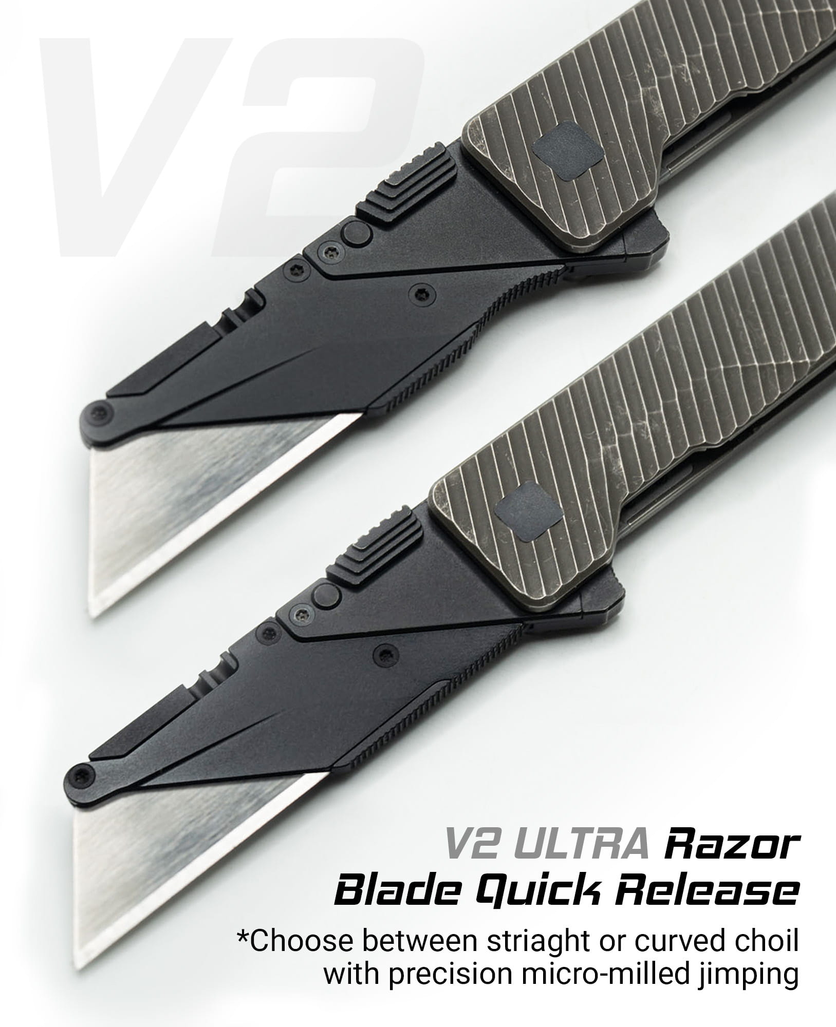 TiRant ULTRA HotSwap™ Quick-Release RAZOR Blade Holder (Jet-Black & Contoured Tempered Stainless) Straight Choil + W/Micro-Jimping - Image 5