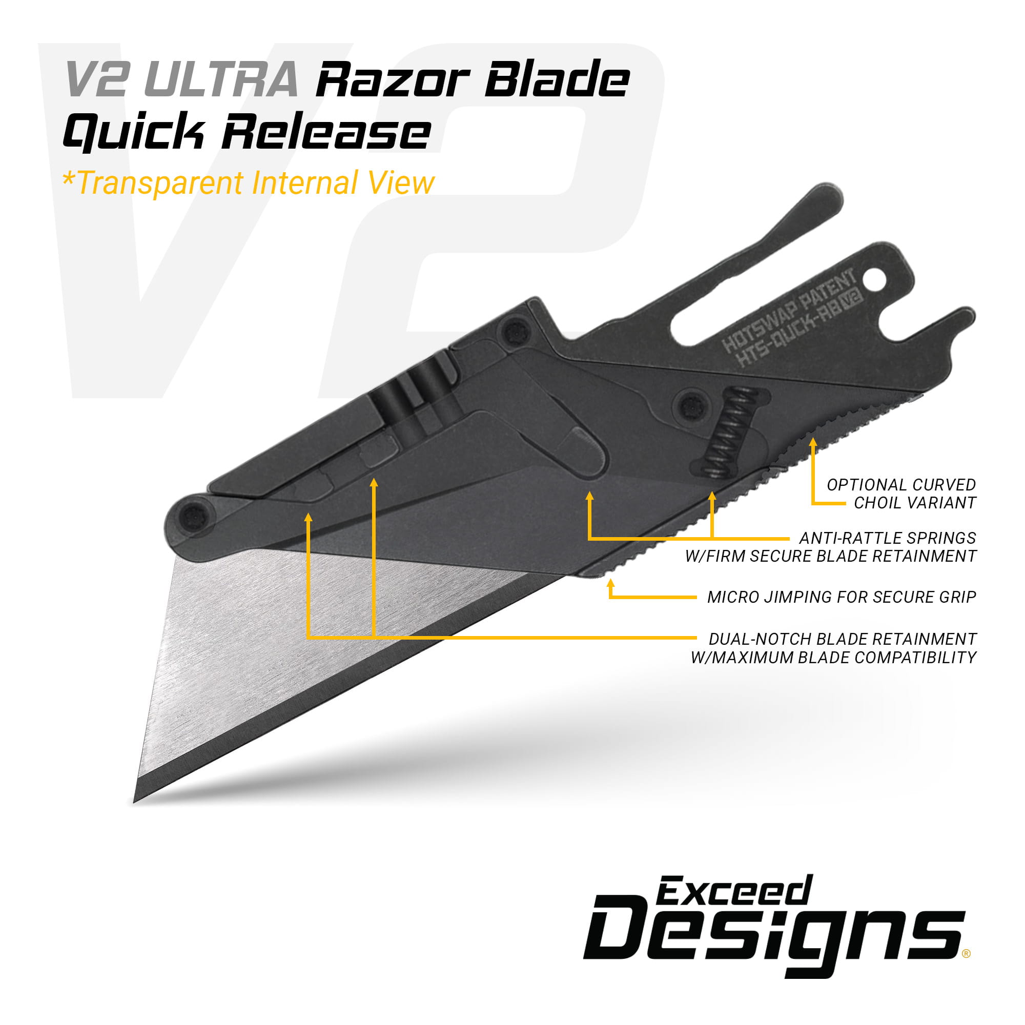 TiRant ULTRA HotSwap™ Quick-Release RAZOR Blade Holder (Jet-Black & Contoured Tempered Stainless) Straight Choil + W/Micro-Jimping - Image 2