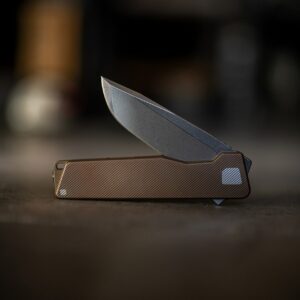 BRONZE WORKS-EDITION DROP — AVAIR M390 Framelock Folding Knife (BRONZE ANO 6AL-4V Titanium) - Grey Screw Kit Installed (Spare Grey Screw-Kit Also Included) (Preferred option since the blade comes non-coated)