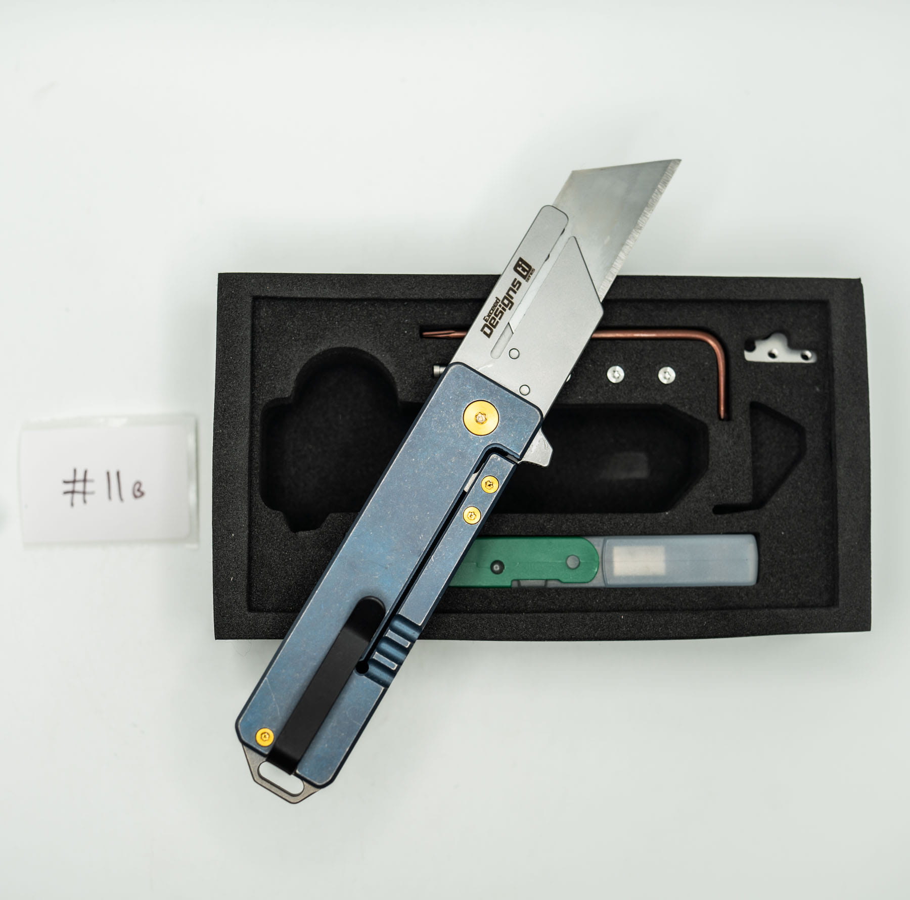ITEM #11B — TiRant RAZOR V3 Jet-Black RH + Cobalt Blue Custom WASH LH Handle + Gold Hardware Blem + Mini Clip / Stonewash Holder (6AL-4V Ti + Box Kit) 9/10 BLEM / RARE WASH + CONTRAST — Only One Available - Image 3