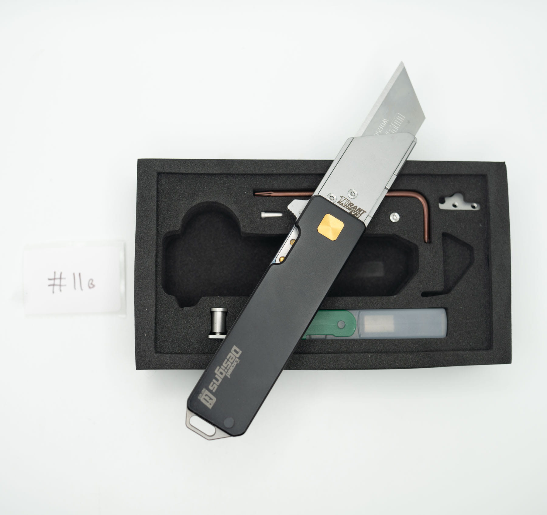 ITEM #11B — TiRant RAZOR V3 Jet-Black RH + Cobalt Blue Custom WASH LH Handle + Gold Hardware Blem + Mini Clip / Stonewash Holder (6AL-4V Ti + Box Kit) 9/10 BLEM / RARE WASH + CONTRAST — Only One Available - Image 4