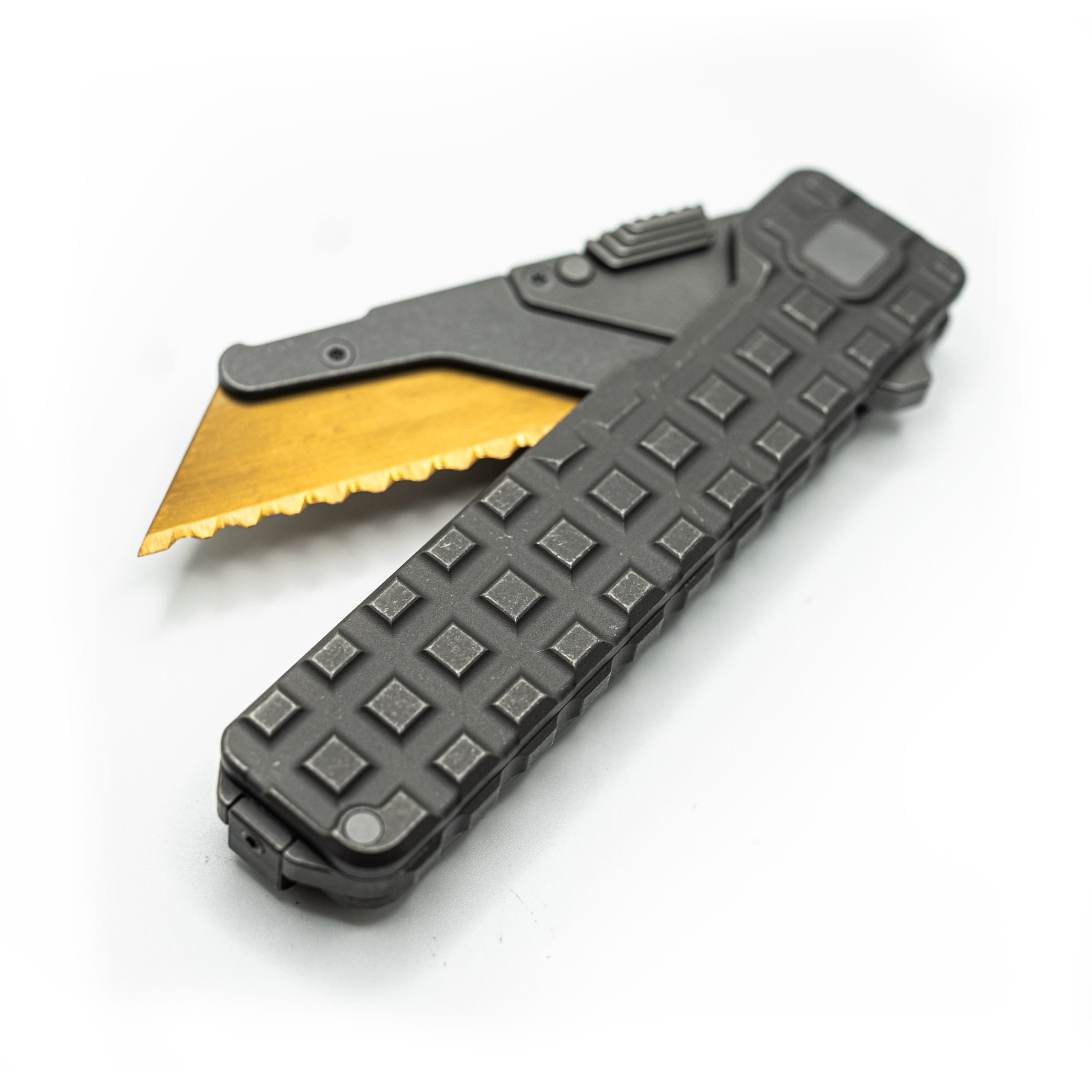 TiRant® ULTRA Utility Knife W/HotSwap™ Blade Replacements (Stonewashed 6AL-4V Titanium) FULL FRAG Milled W/Frag Pattern Matched 'Integral-like' Back Spacer - Image 12