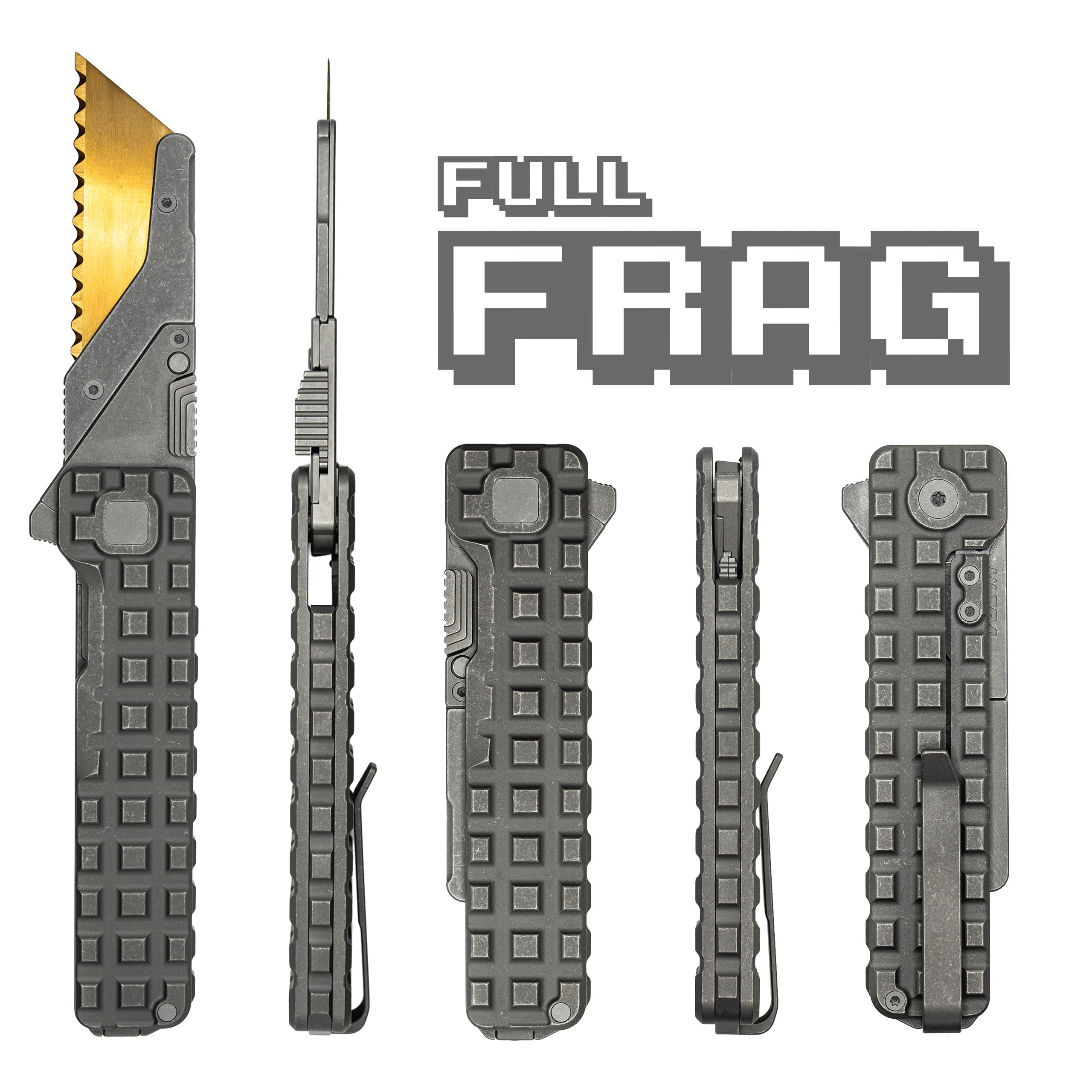 TiRant® ULTRA Utility Knife W/HotSwap™ Blade Replacements (Stonewashed 6AL-4V Titanium) FULL FRAG Milled W/Frag Pattern Matched 'Integral-like' Back Spacer - Image 3