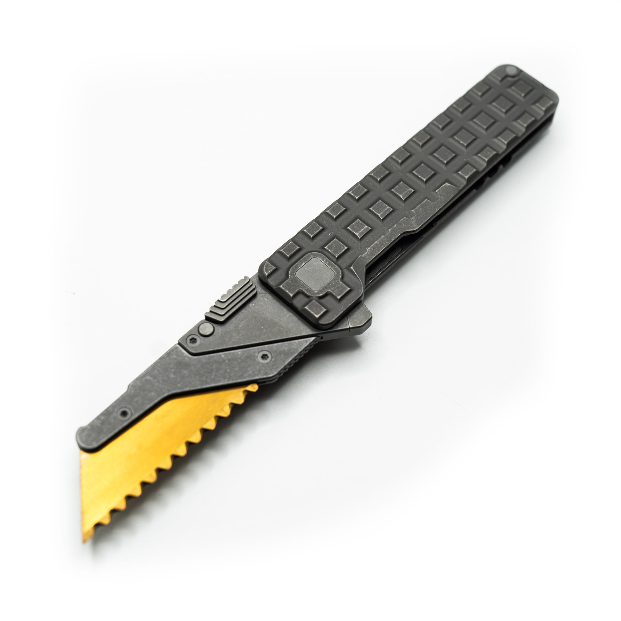TiRant® ULTRA Utility Knife W/HotSwap™ Blade Replacements (Stonewashed 6AL-4V Titanium) FULL FRAG Milled W/Frag Pattern Matched 'Integral-like' Back Spacer - Image 2