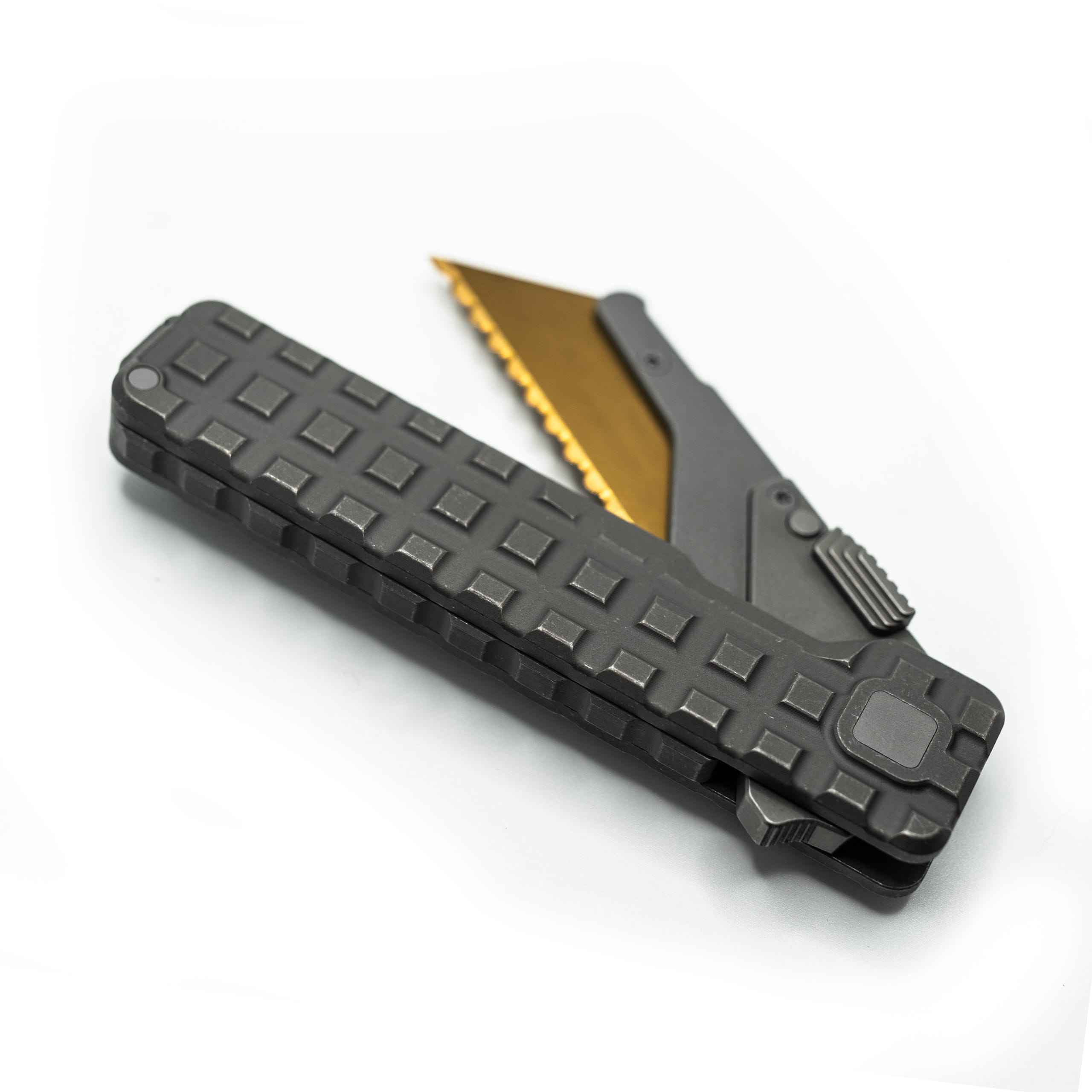 TiRant® ULTRA Utility Knife W/HotSwap™ Blade Replacements (Stonewashed 6AL-4V Titanium) FULL FRAG Milled W/Frag Pattern Matched 'Integral-like' Back Spacer - Image 11