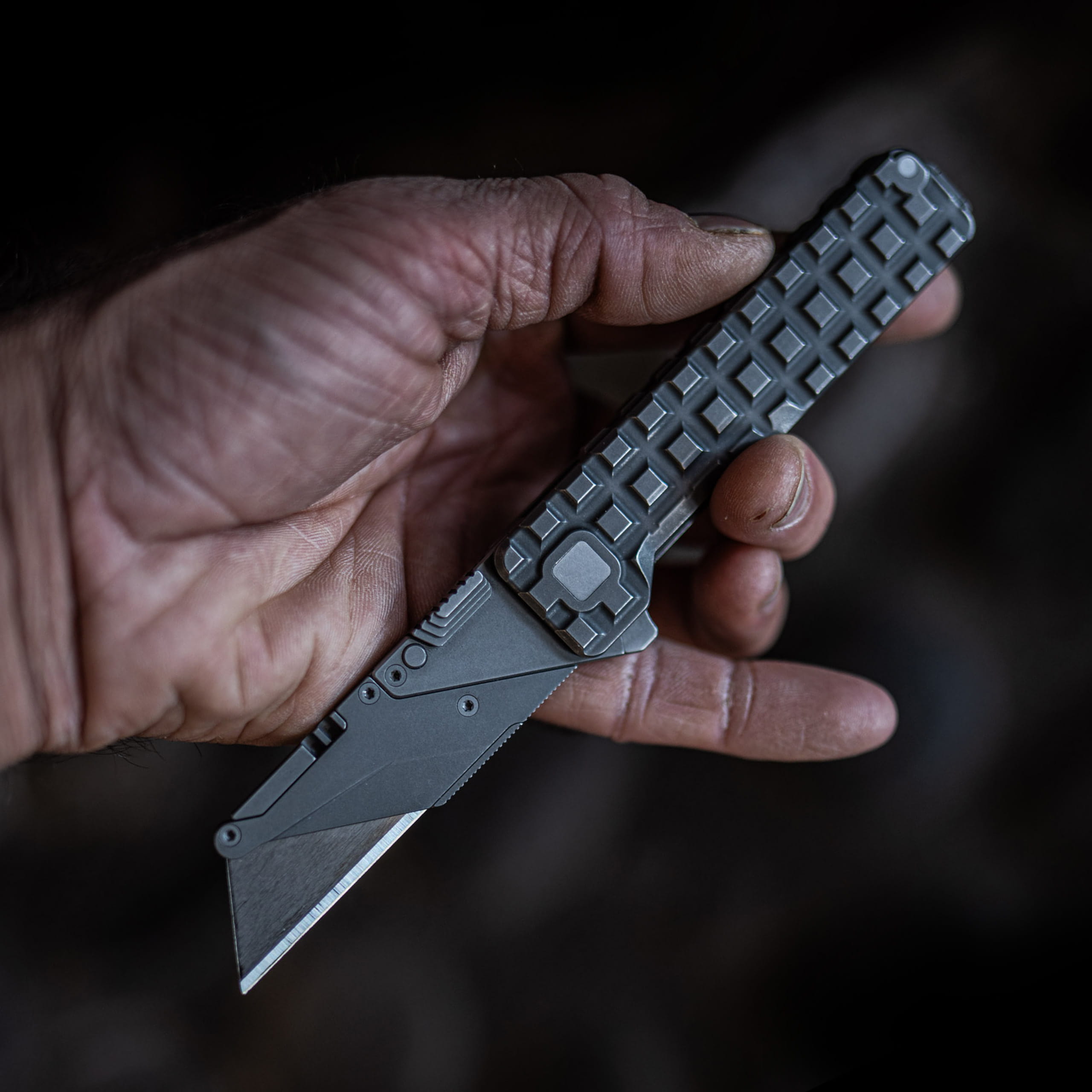 TiRant® ULTRA Utility Knife W/HotSwap™ Blade Replacements (Stonewashed 6AL-4V Titanium) FULL FRAG Milled W/Frag Pattern Matched 'Integral-like' Back Spacer - Image 16