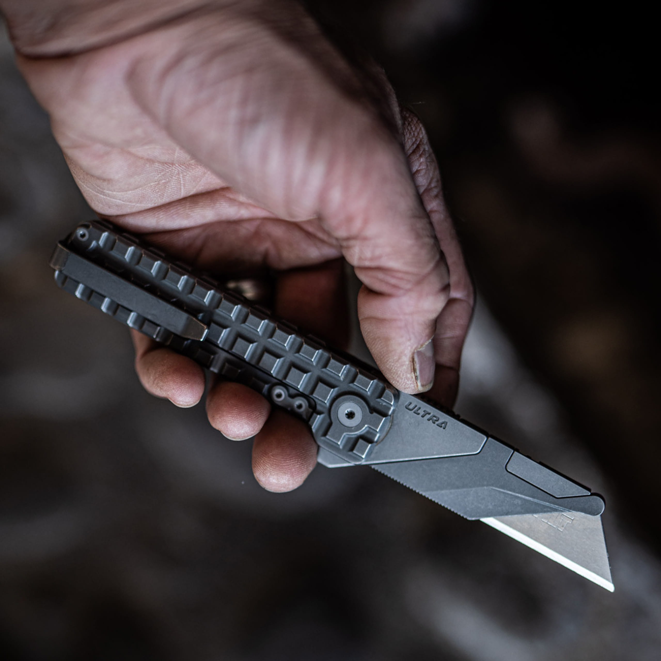 TiRant® ULTRA Utility Knife W/HotSwap™ Blade Replacements (Stonewashed 6AL-4V Titanium) FULL FRAG Milled W/Frag Pattern Matched 'Integral-like' Back Spacer - Image 15