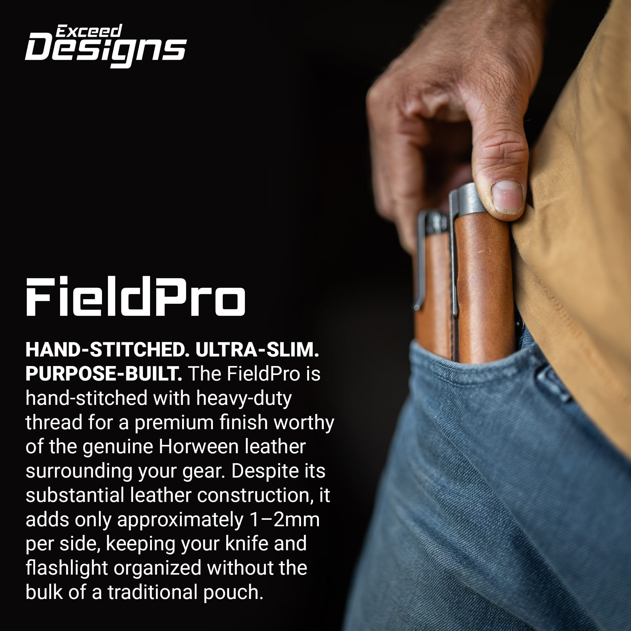 Exceed Designs FieldPro EDC Pocket Organizer (Black - 100% USA MADE Genuine Horween Dublin Leather) - Image 10