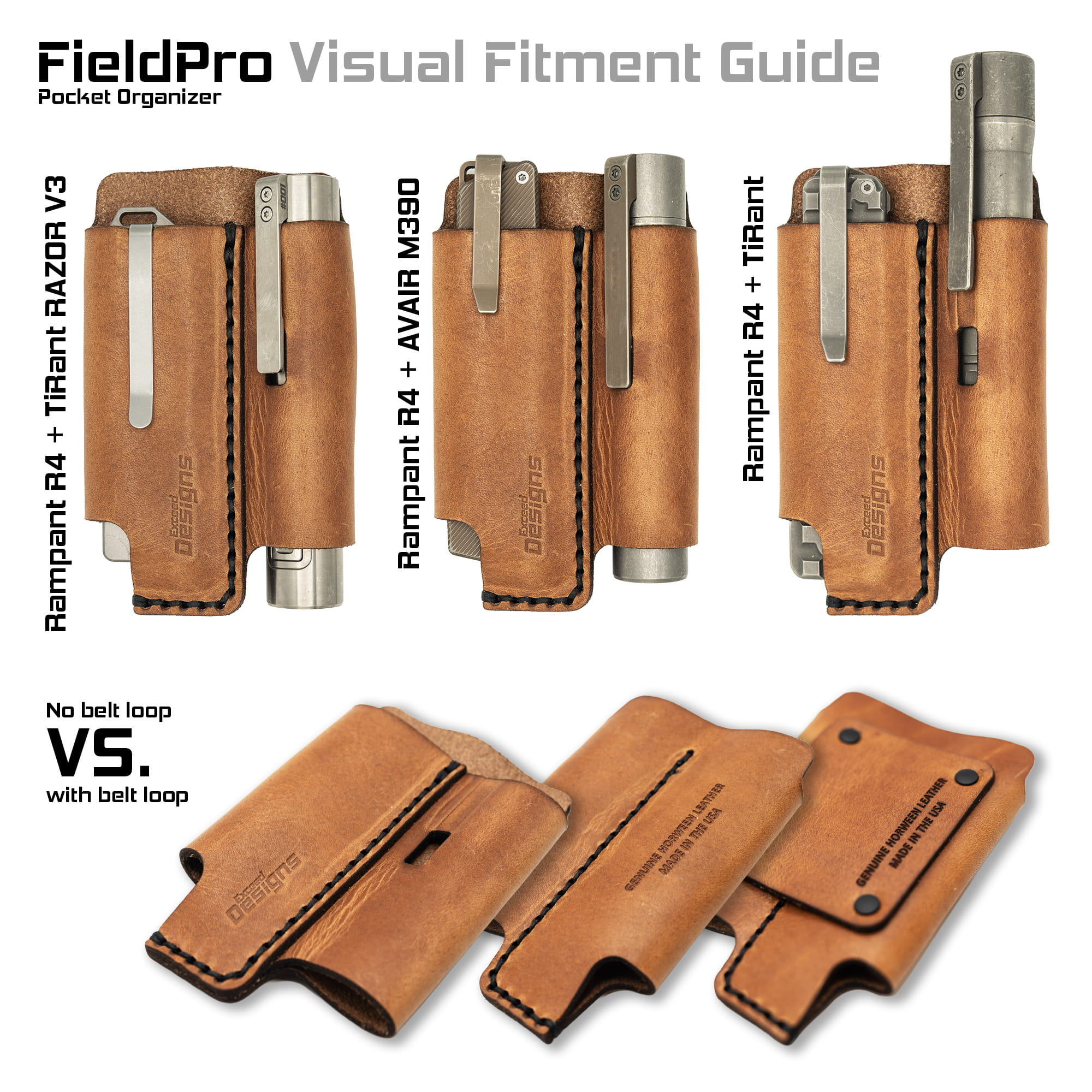 Exceed Designs FieldPro EDC Pocket Organizer (Black - 100% USA MADE Genuine Horween Dublin Leather) - Image 8