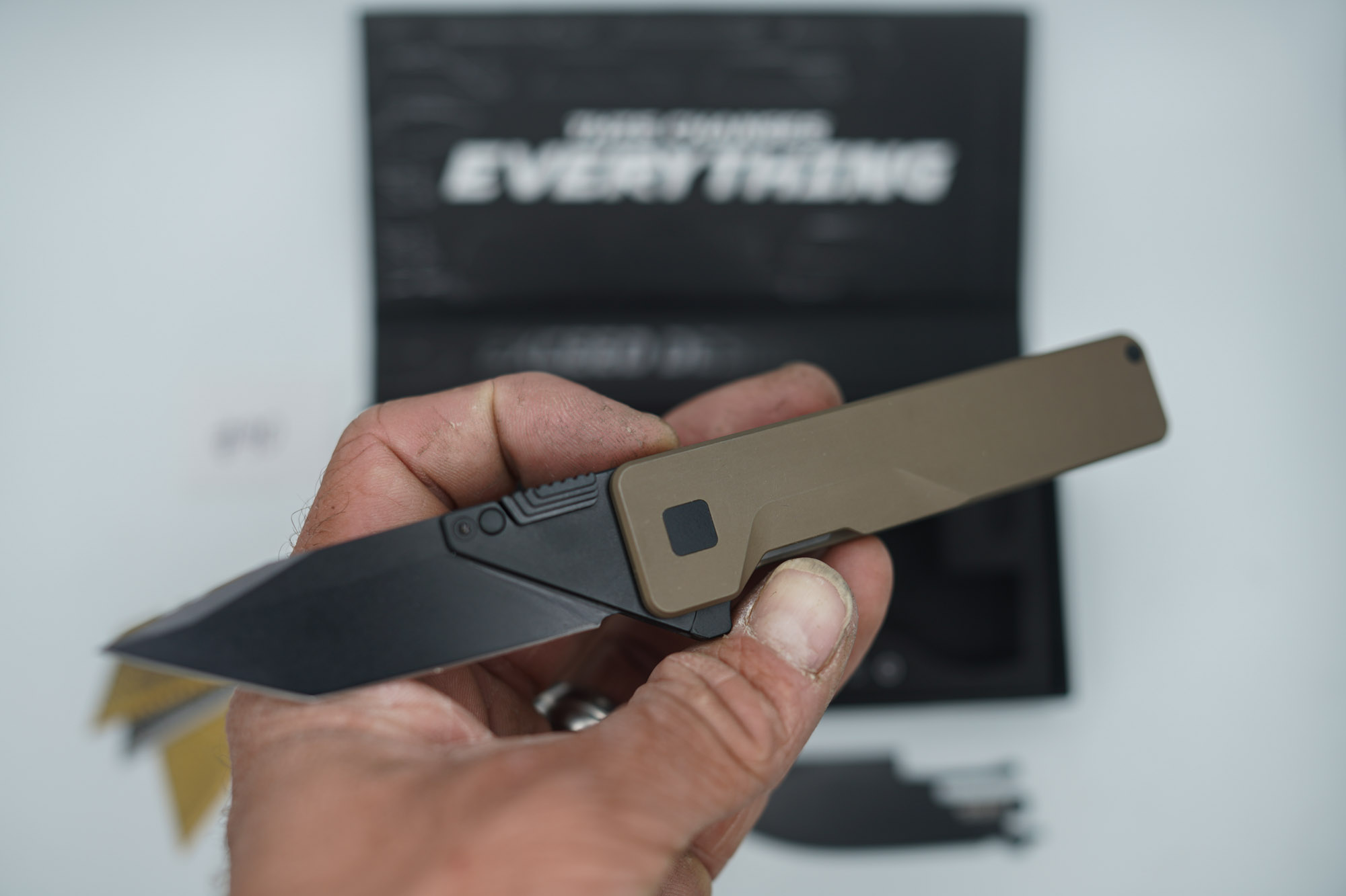 BUILD #90 — Condition 9/10 — TiRant ULTRA Smooth Centurion Bronze + W/Jet-Black PVD Contrast Hardware + Original Box W/Jet-Black Hardware Kit / Lock Bar insert + D2 Jet-Black Drop Point Hotswap Blade + D2 Jet-Black Tanto Hotswap Blade + 3X Custom Laser Engraved Razor Blades - Image 5
