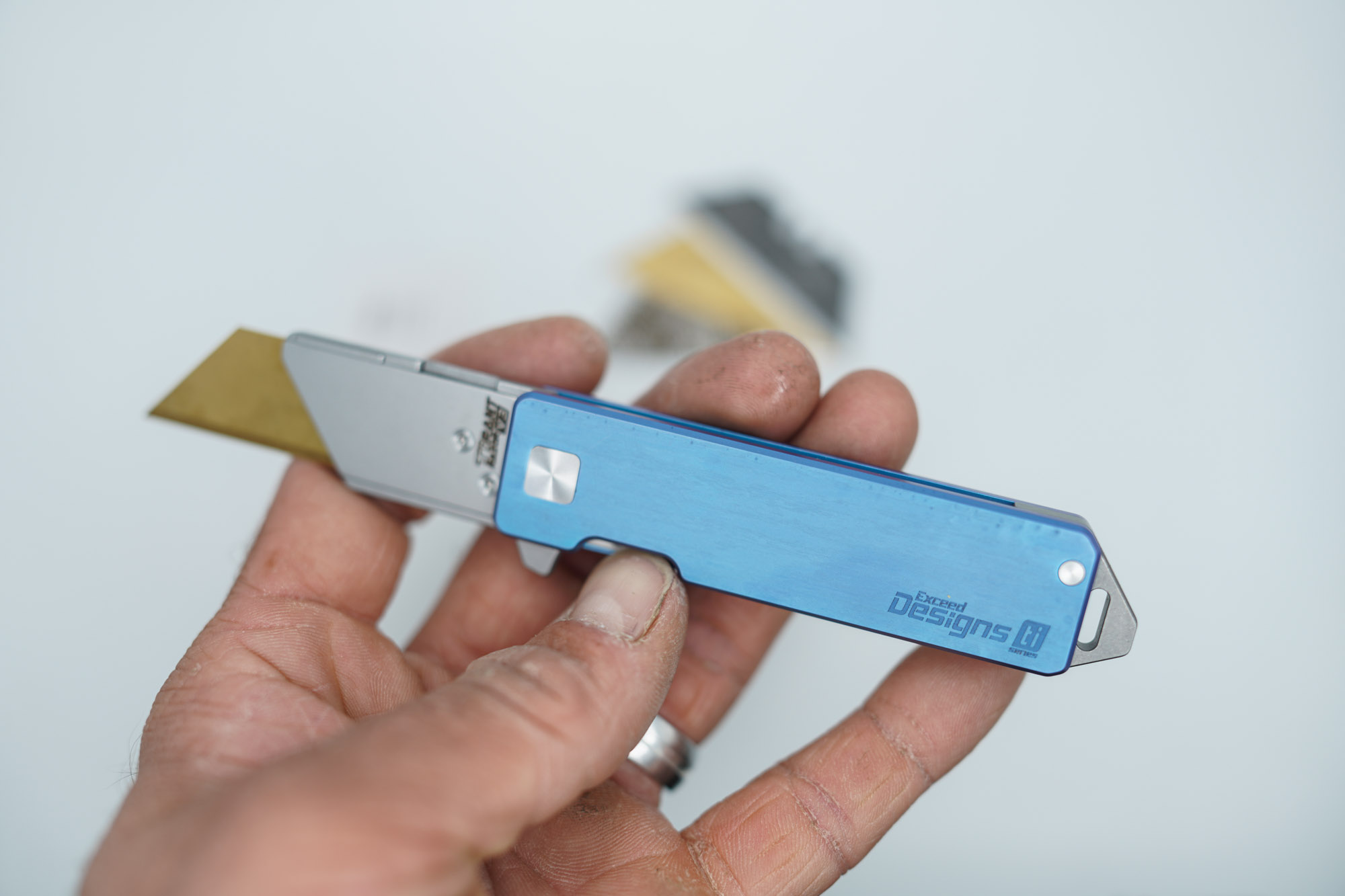 BUILD #112 — Condition 8/10 — TiRant RAZOR V3 + Custom Hand-Applied Aqua-Blue ANO + 3 Custom Laser Engraved Razor Blades From The ToolRoom - Image 4
