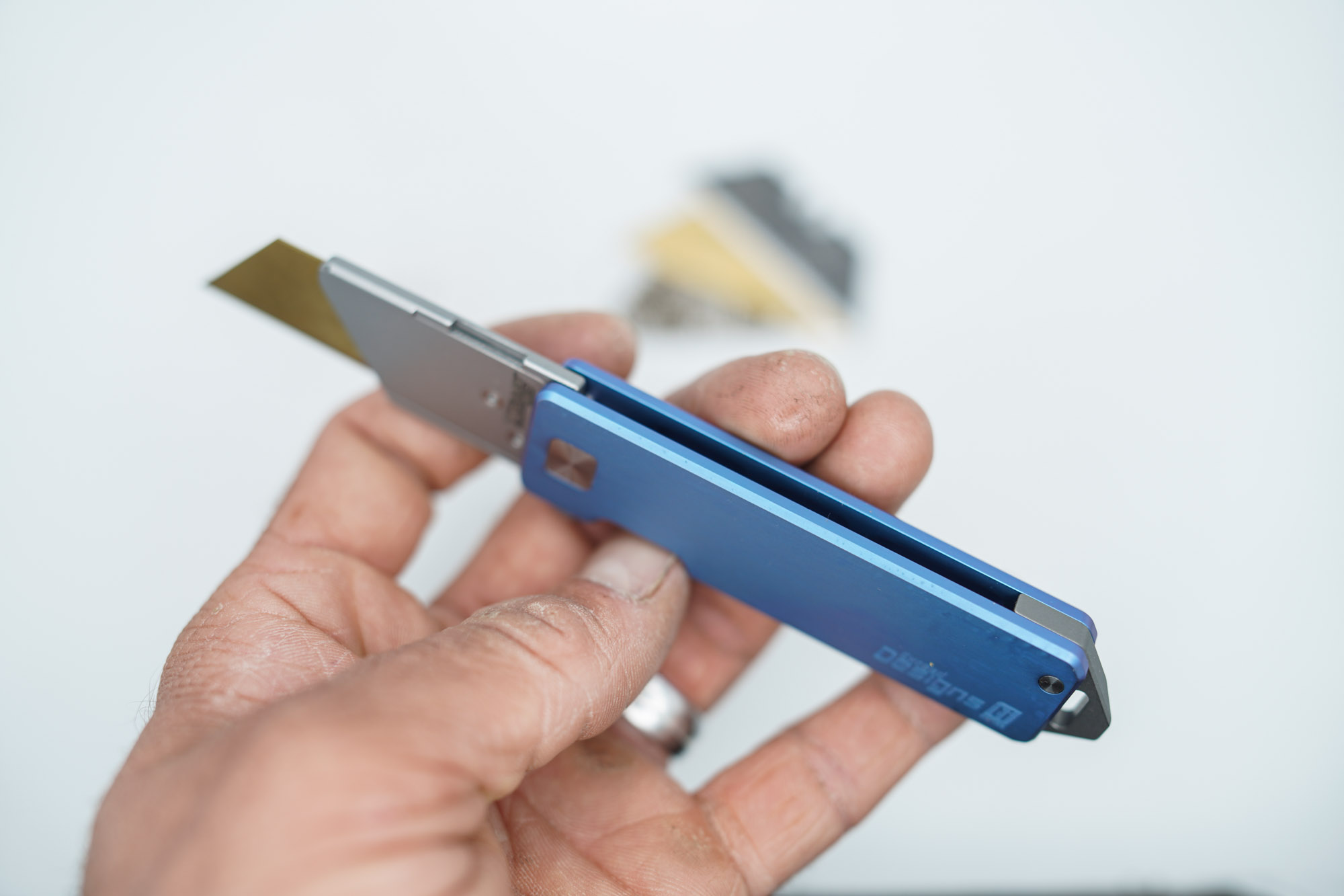 BUILD #112 — Condition 8/10 — TiRant RAZOR V3 + Custom Hand-Applied Aqua-Blue ANO + 3 Custom Laser Engraved Razor Blades From The ToolRoom - Image 2