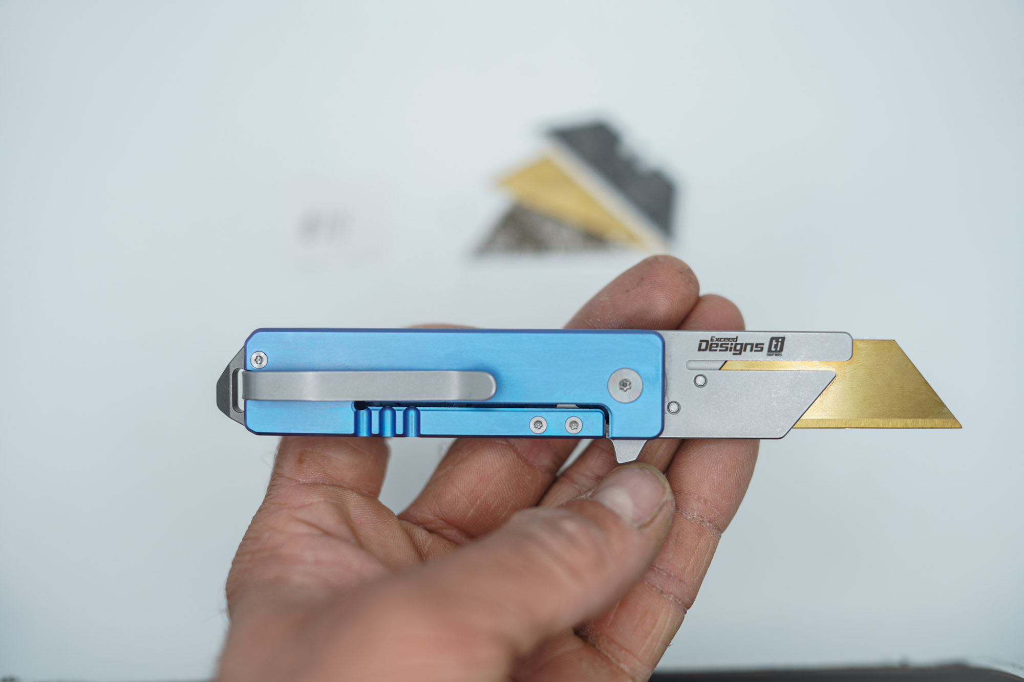 BUILD #112 — Condition 8/10 — TiRant RAZOR V3 + Custom Hand-Applied Aqua-Blue ANO + 3 Custom Laser Engraved Razor Blades From The ToolRoom - Image 5