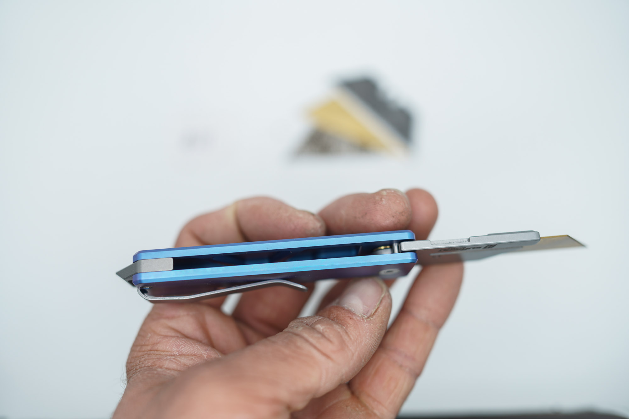 BUILD #112 — Condition 8/10 — TiRant RAZOR V3 + Custom Hand-Applied Aqua-Blue ANO + 3 Custom Laser Engraved Razor Blades From The ToolRoom - Image 6